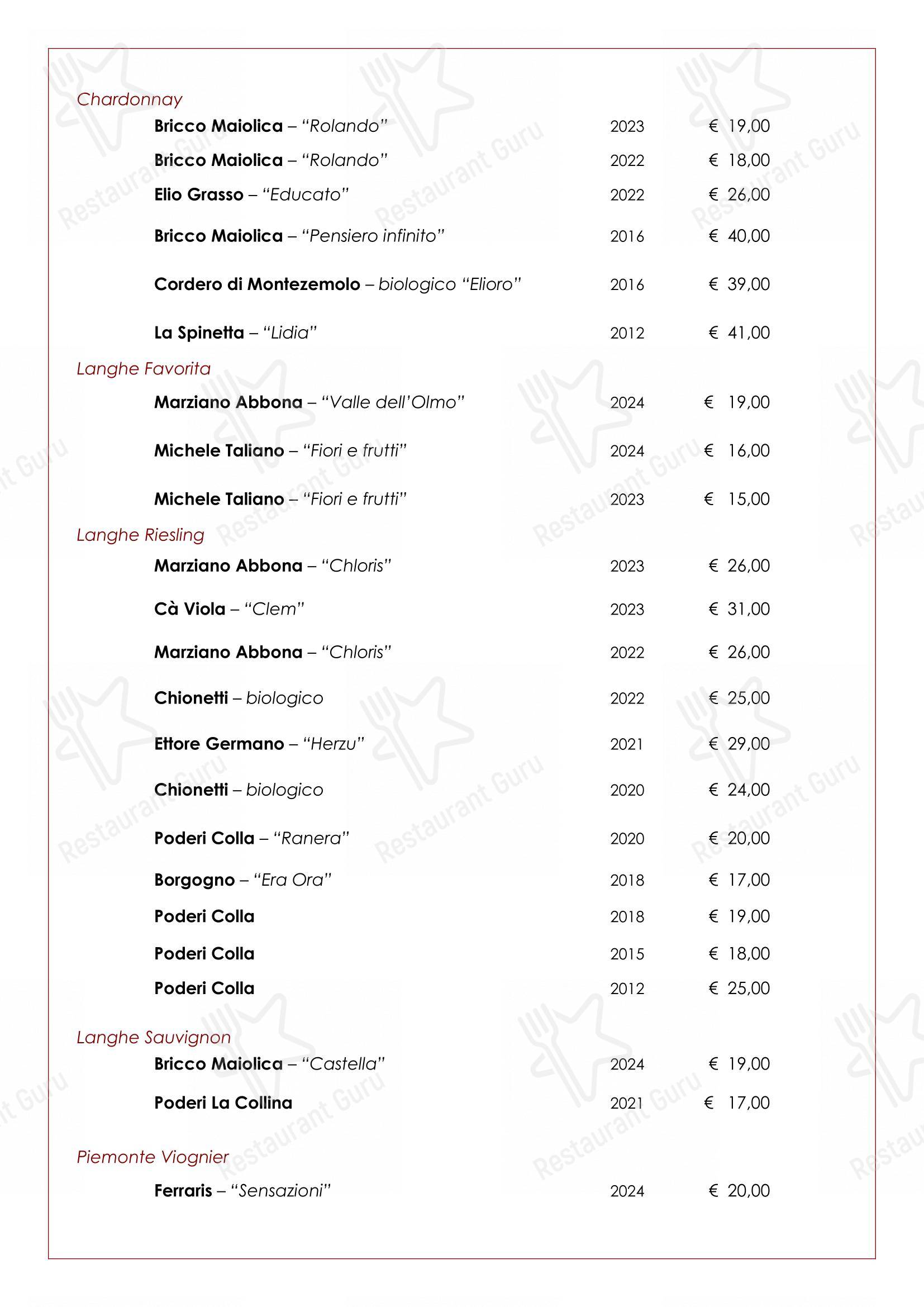 Menu bar per Trattoria Salvetti in Paroldo