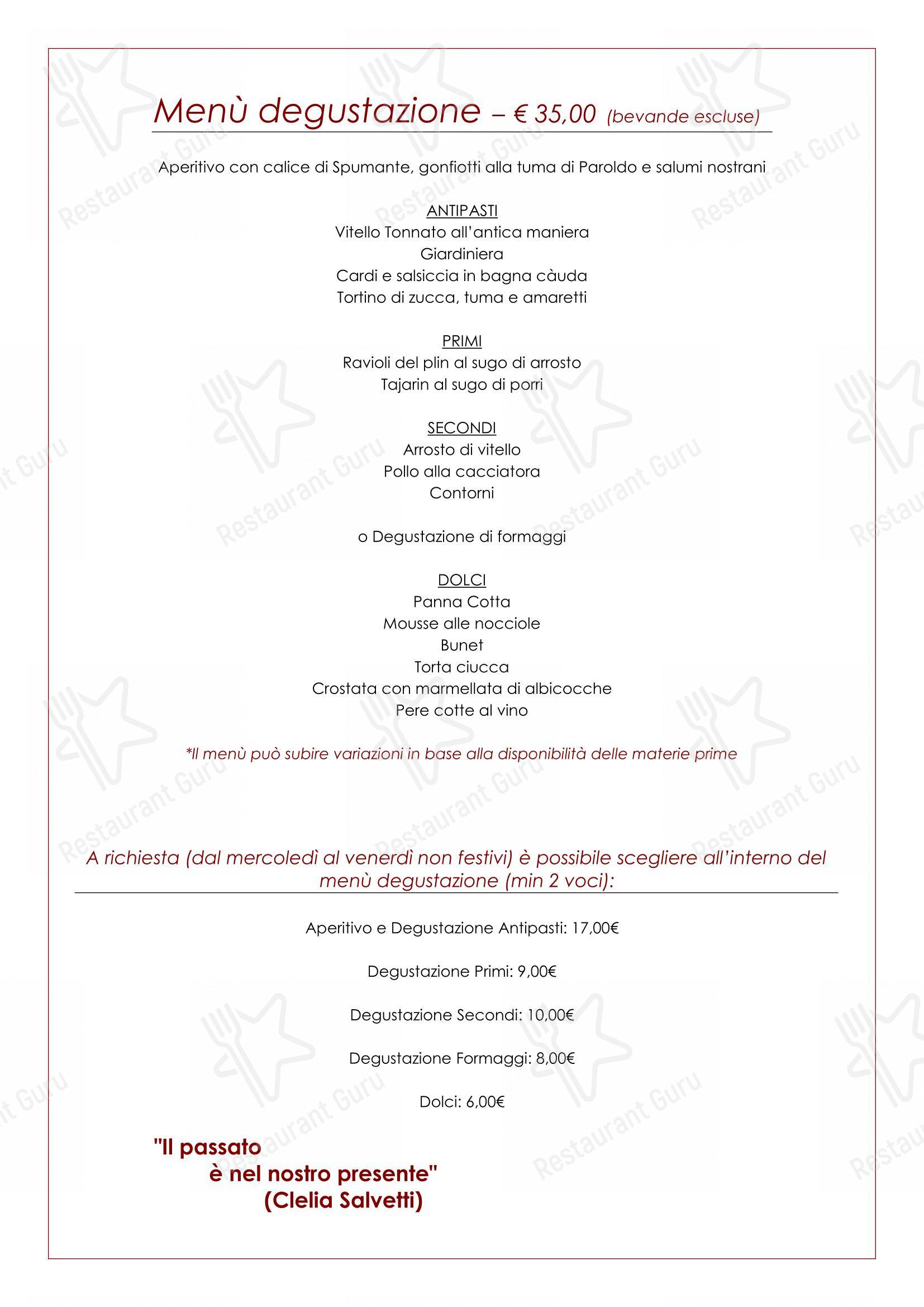 Menu per Trattoria Salvetti in Paroldo