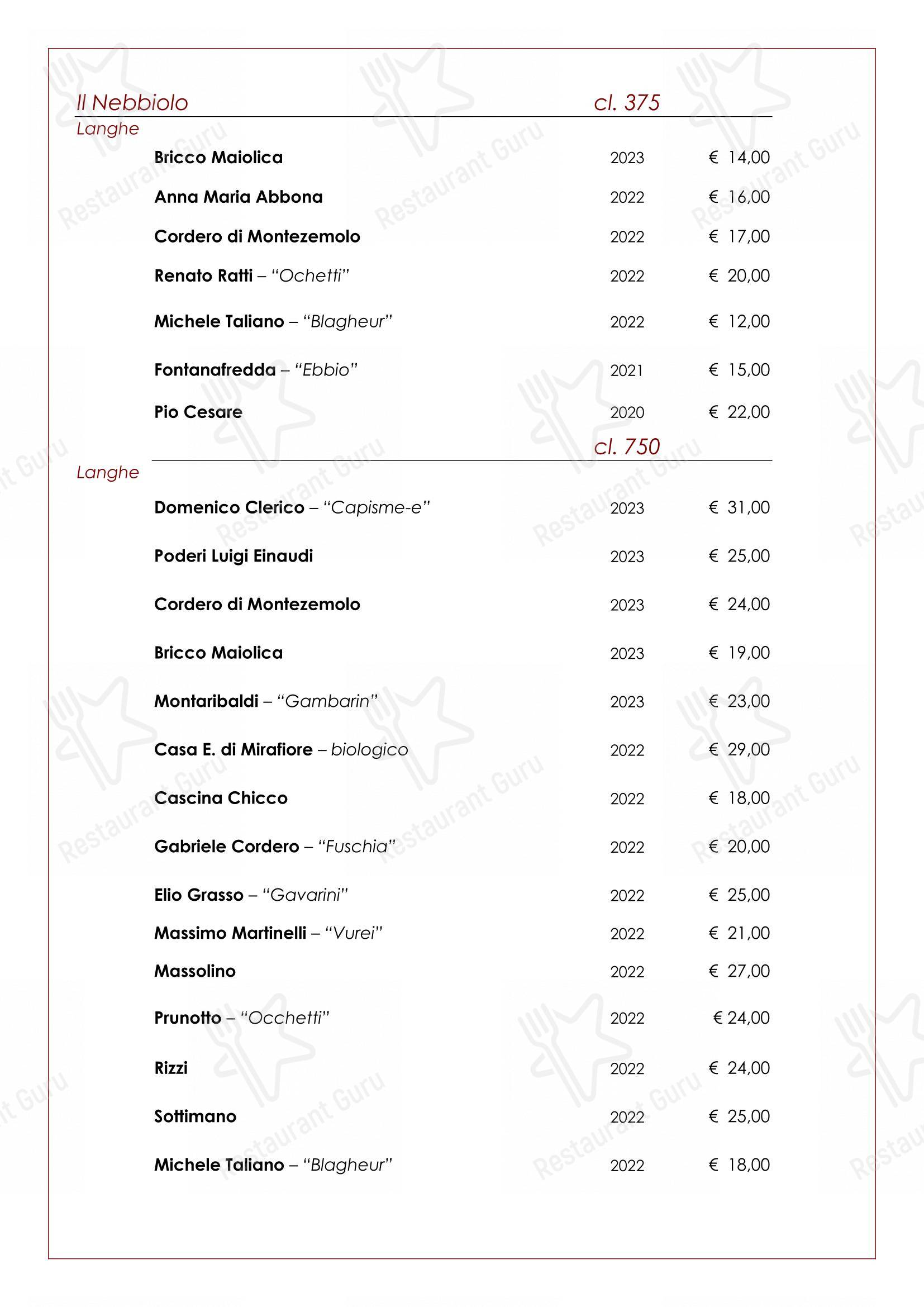 Trattoria Salvetti in Paroldo - Menu bar