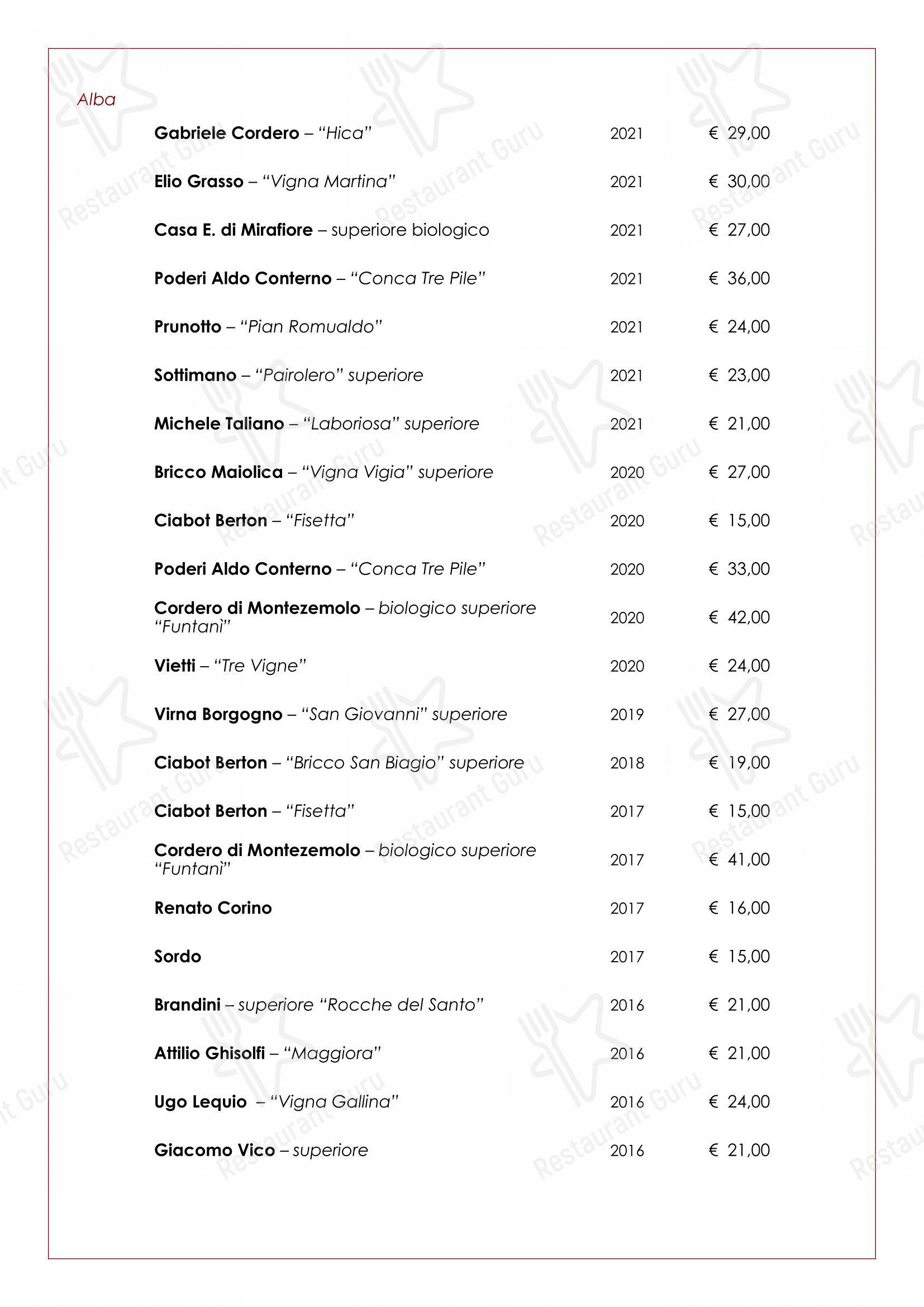 Menu di Trattoria Salvetti - Menu bar