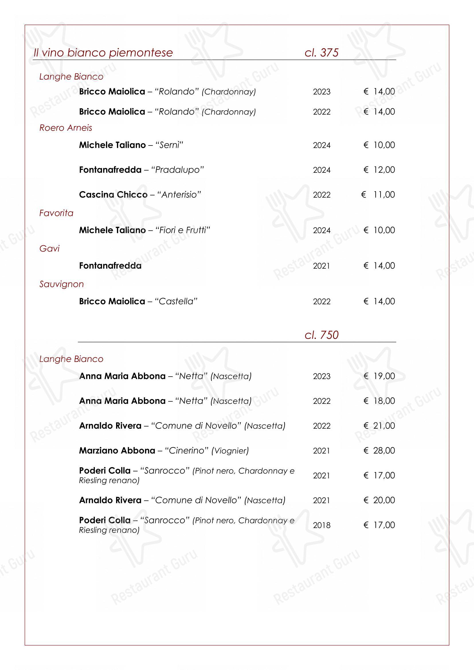 Menu bar per Trattoria Salvetti in Paroldo