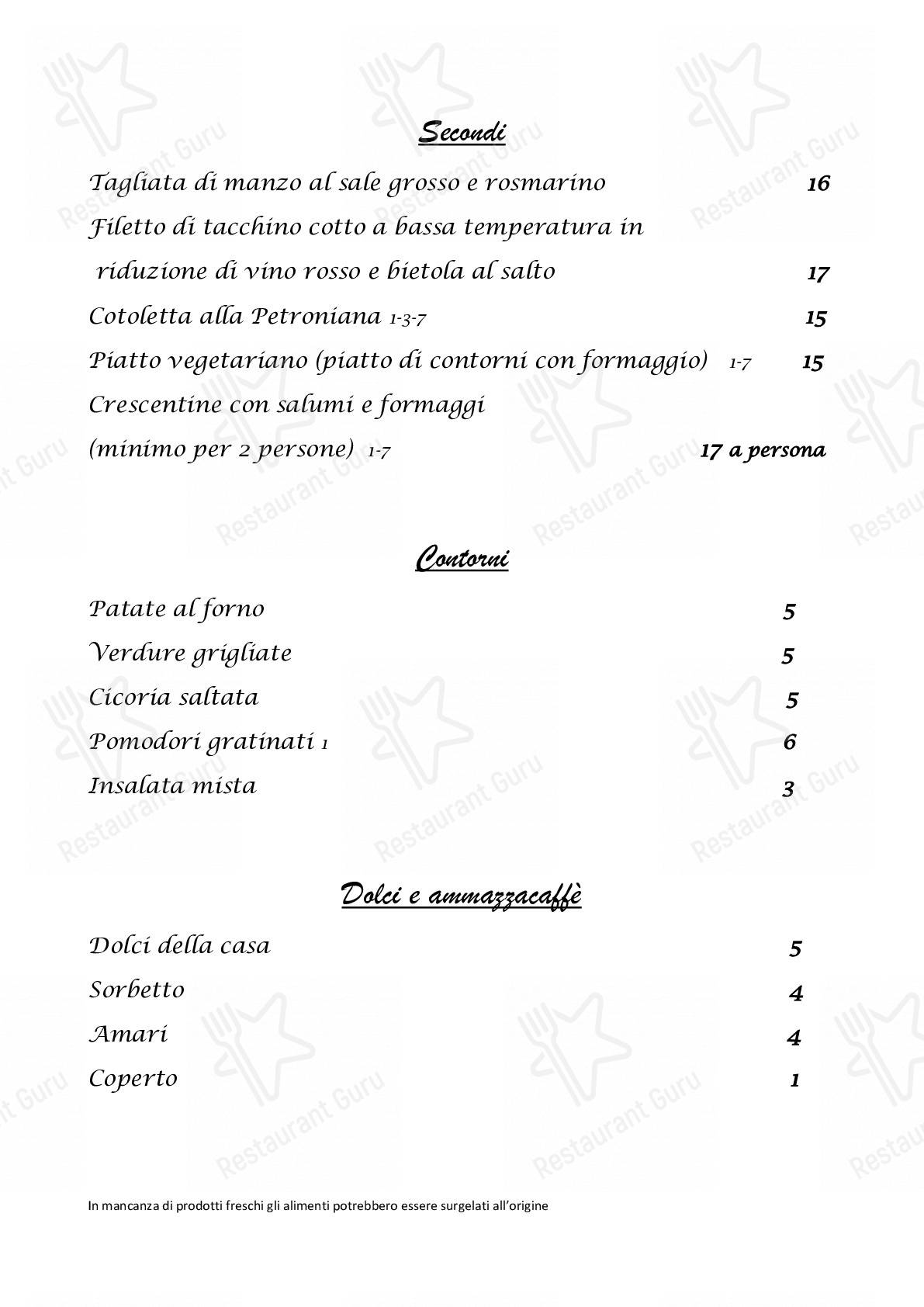 Menu di Trattoria Siro - piatti e bevande