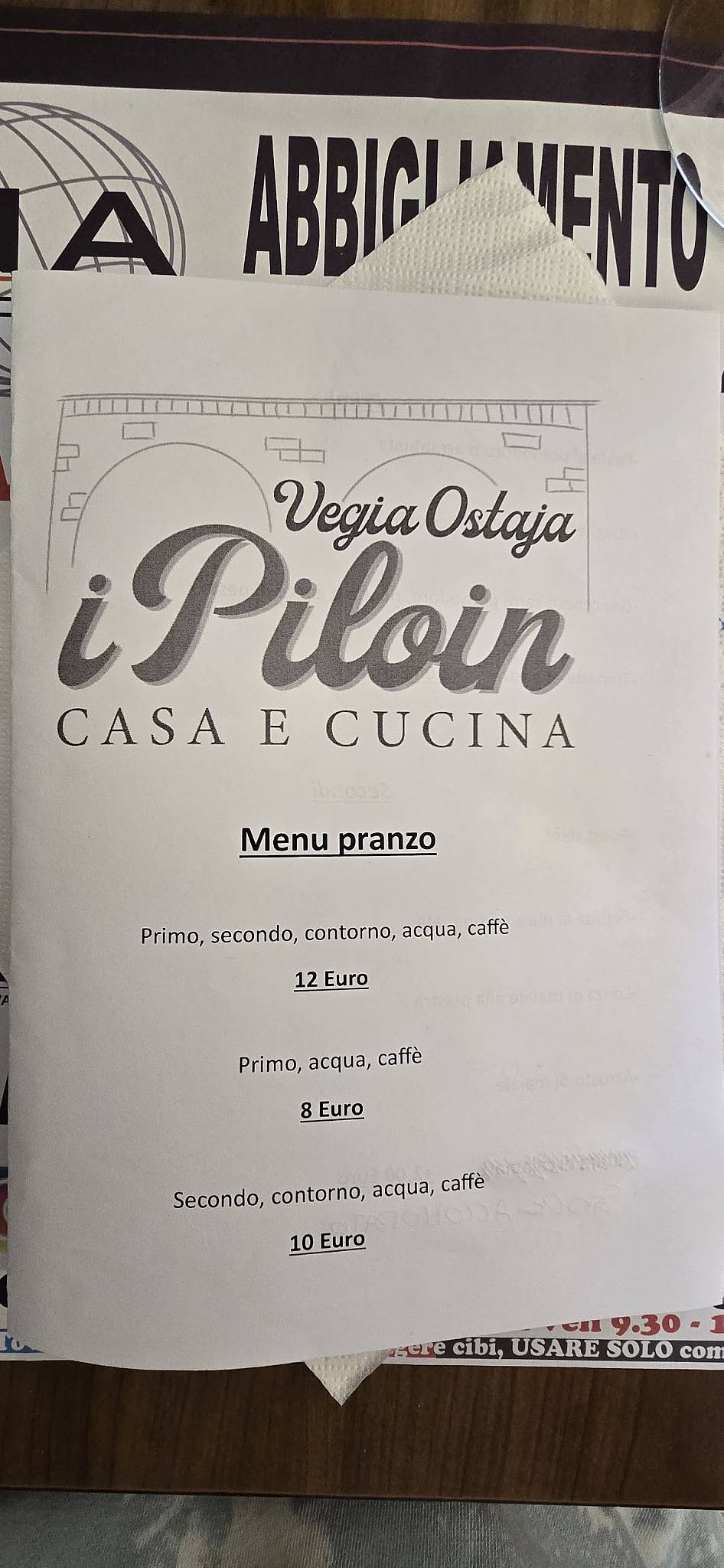 Menu di Trattoria Vegia Ostaja I Piloin 