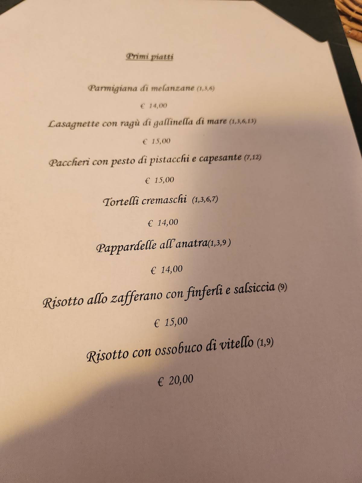 Menu di Trattoria Tre Rose 