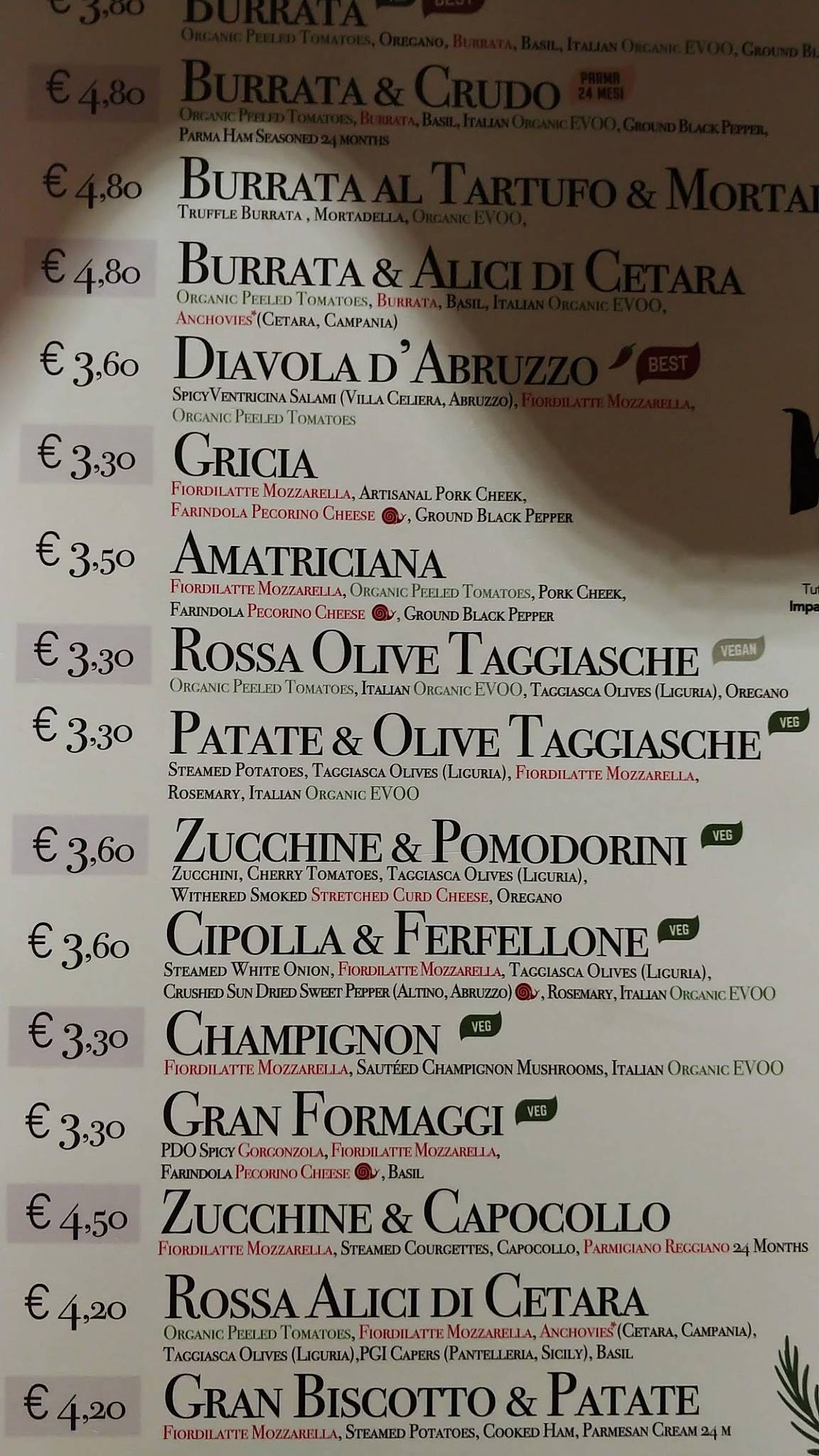 Menu di Trieste Pizza Mare 