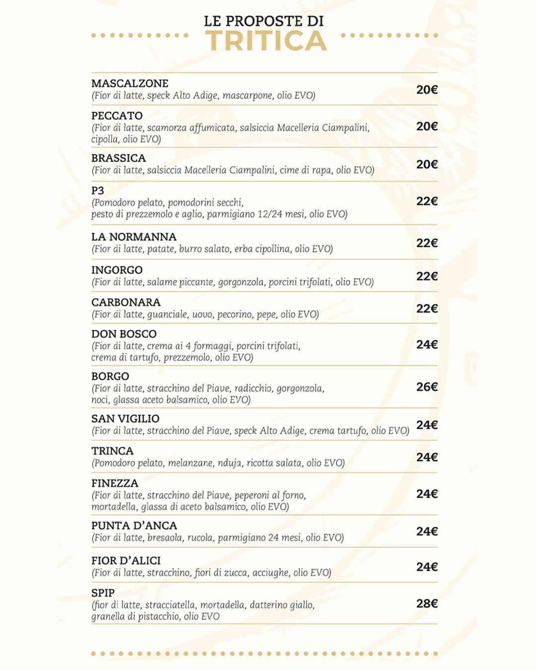 Menu di Tritica - Pizzeria Gastronomia 