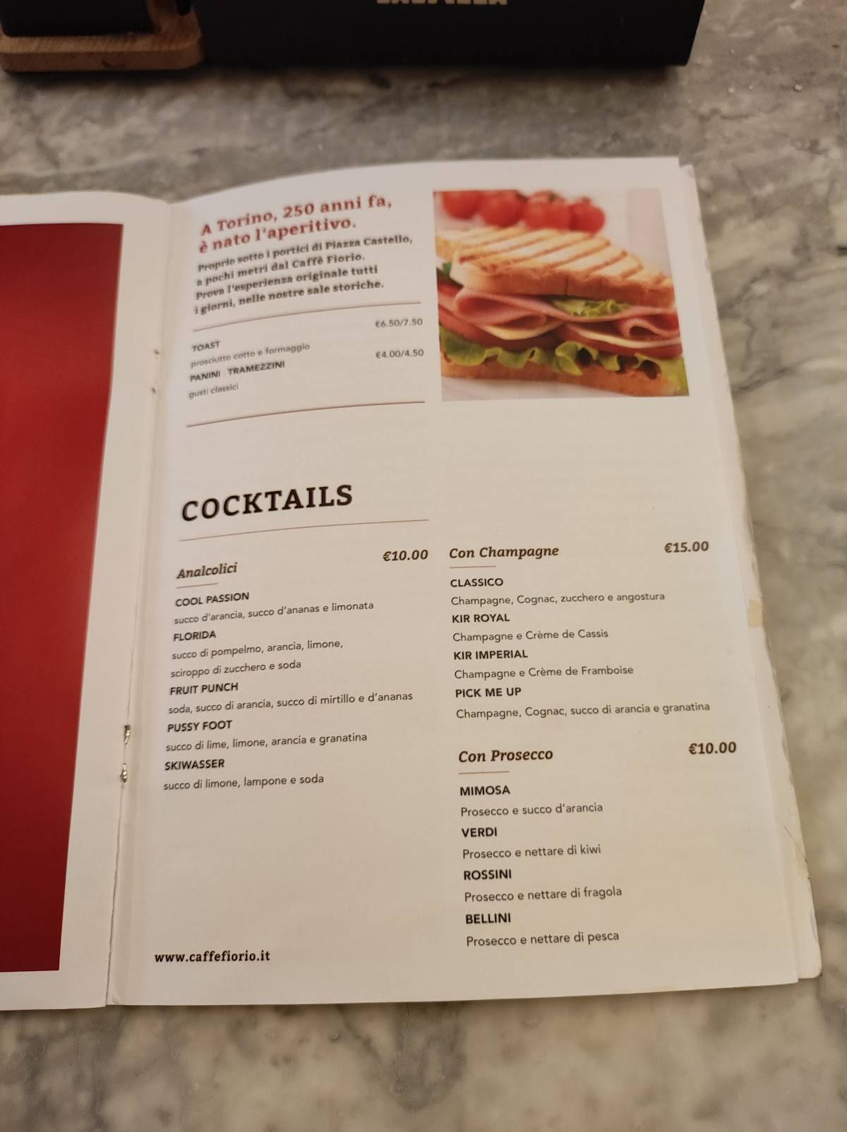 Menu di Caffè Gelateria Fiorio 
