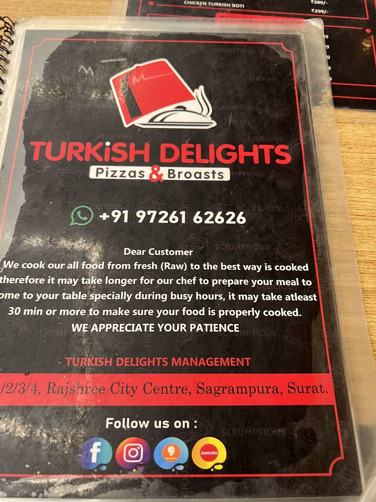 Turkish Delights menu
