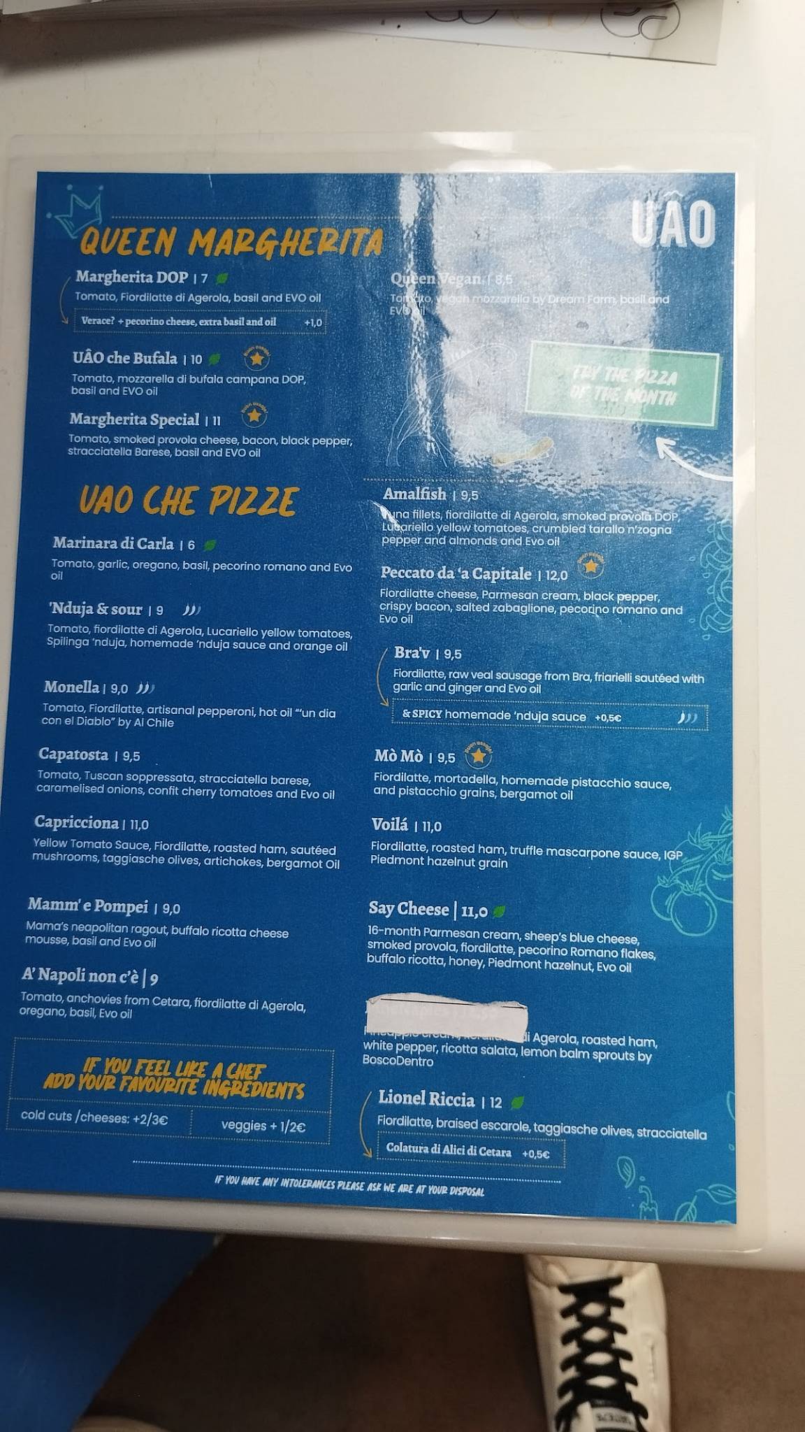 Menu di UÁO Pizza