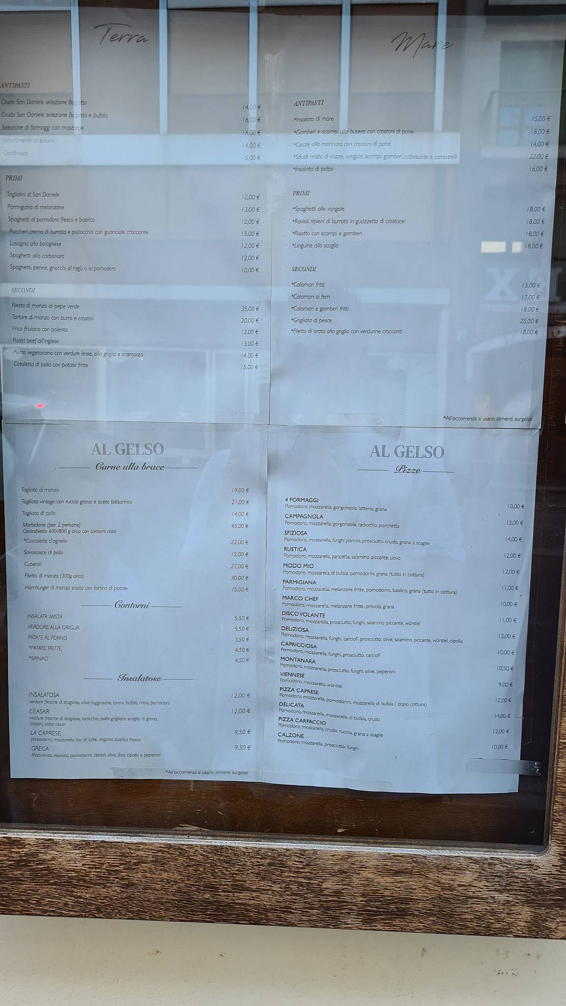 Menu di Ristorante Pizzeria Al Gelso Udine 