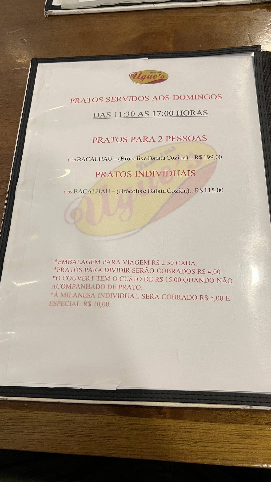 Lanchonete Ugue's cardápio