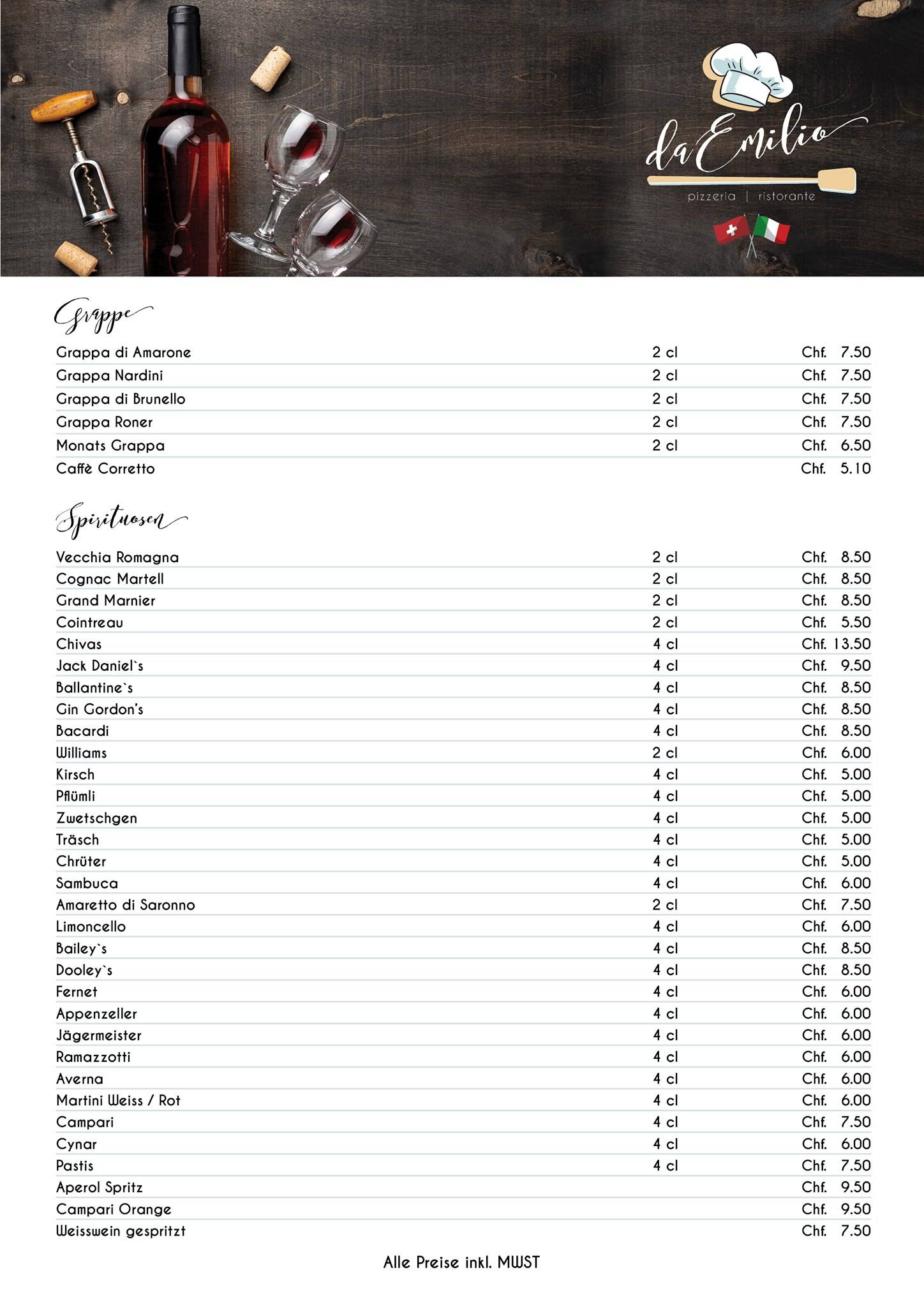 Menu di Ristorante e Pizzeria Emirosa Codaruina 