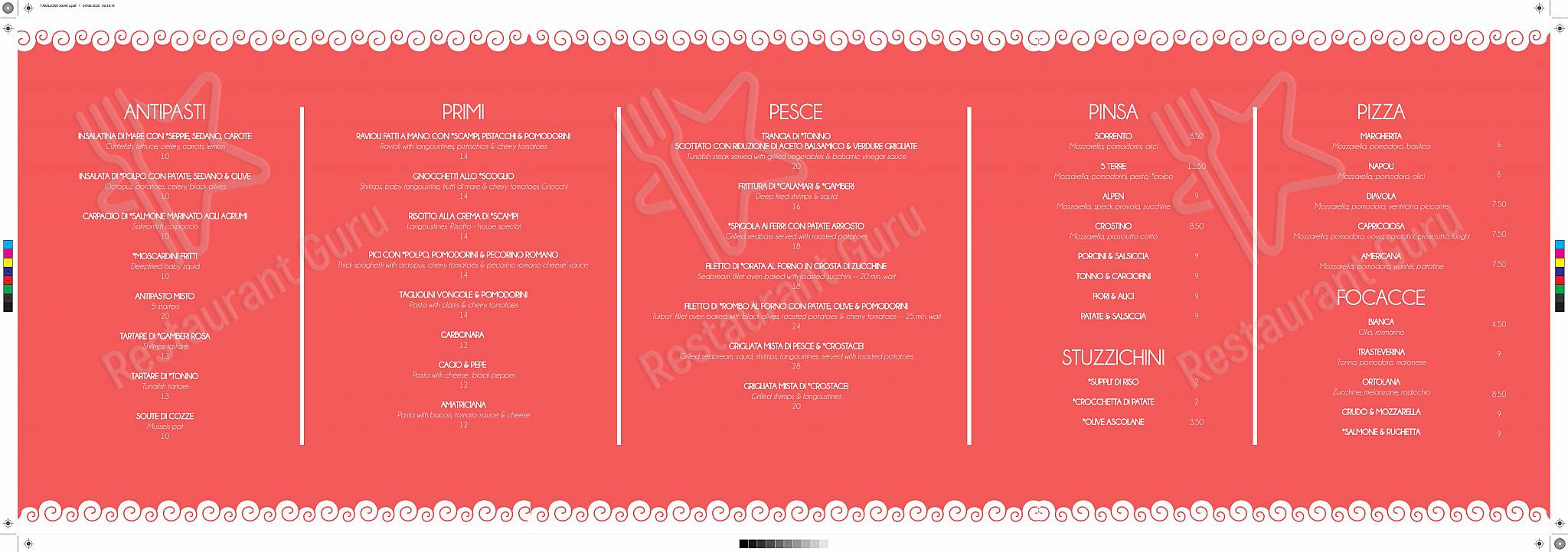 Menu di Ristorante Urbinati - Dinner Menu
