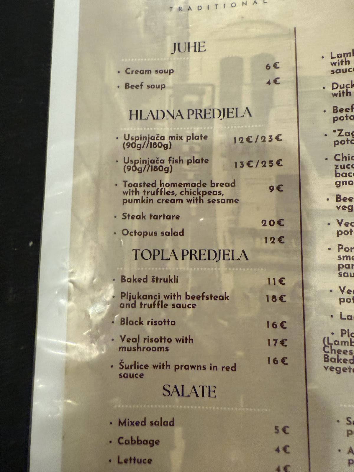 Menu di Uspinjača 