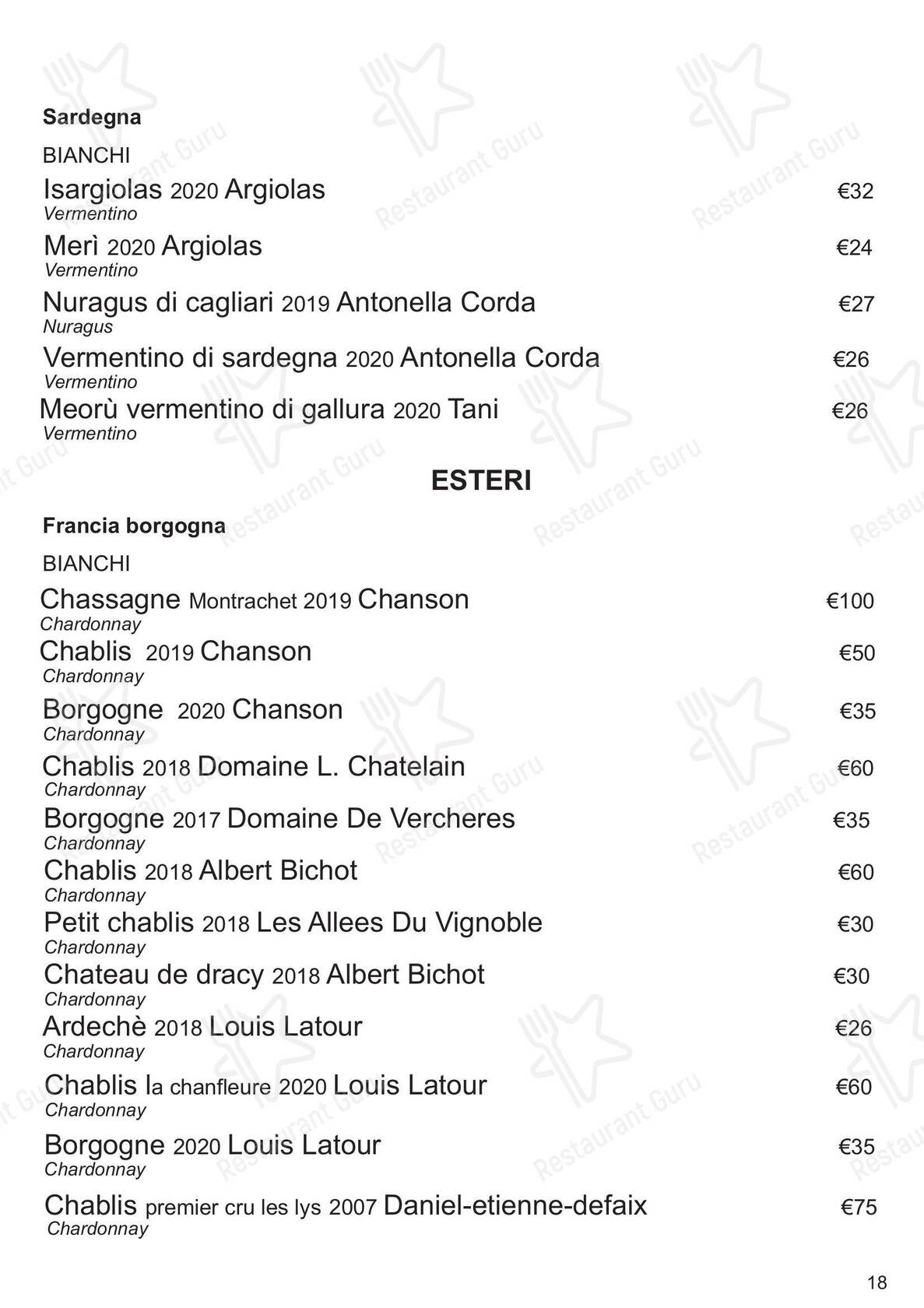 Menu bar pour VII Coorte restaurant