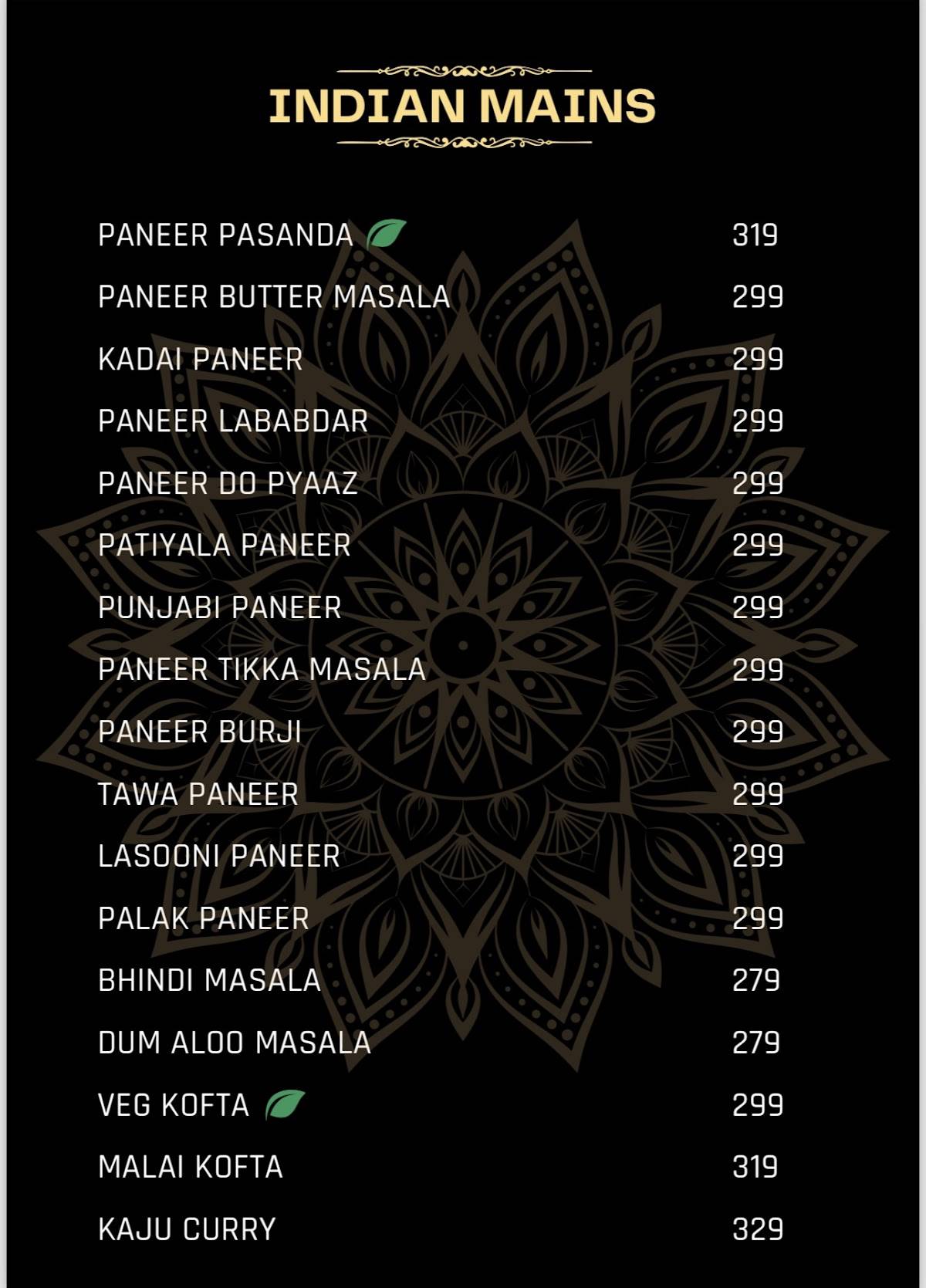 VIRAASAT menu