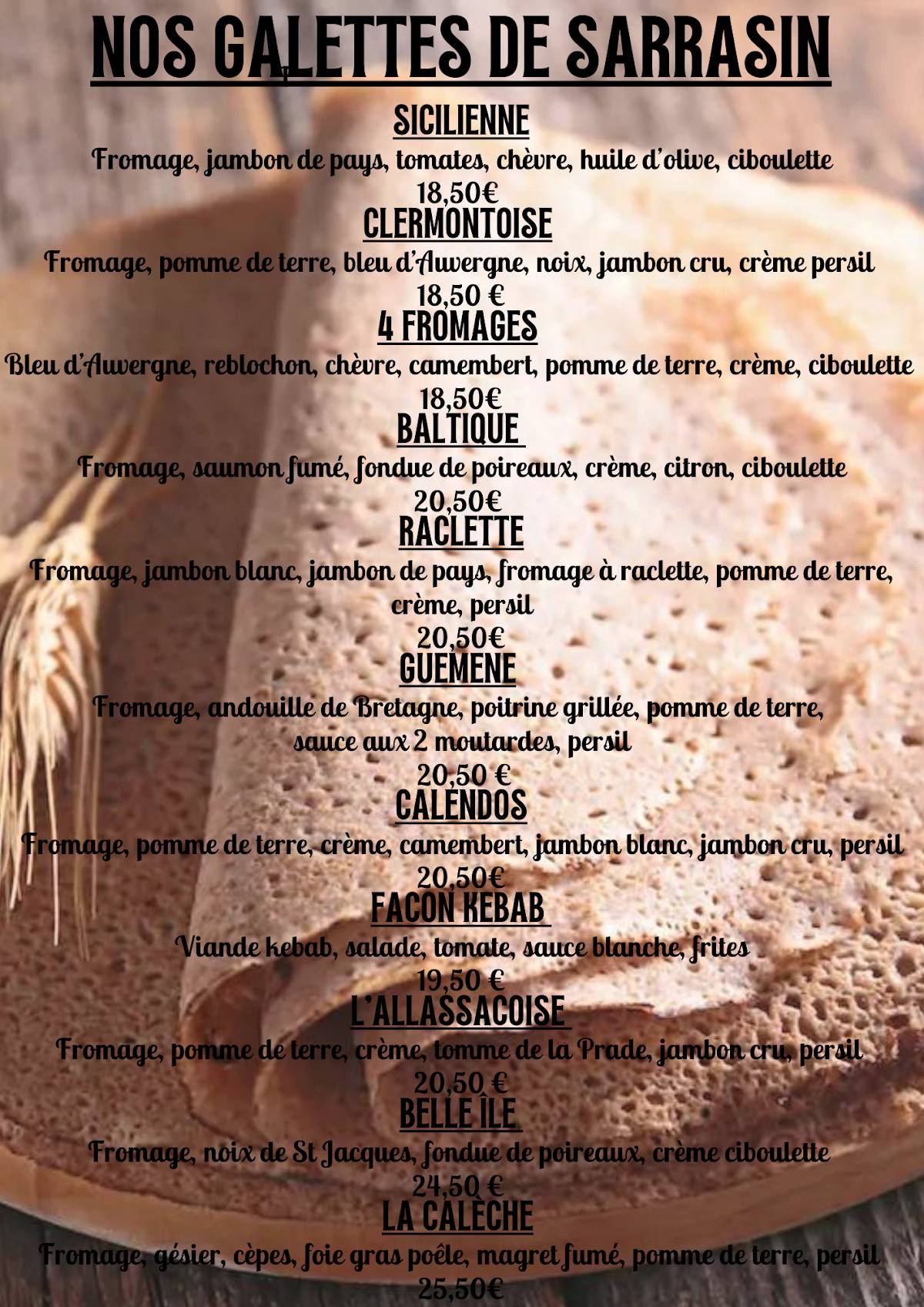 Menu de Piano Bar La Calèche