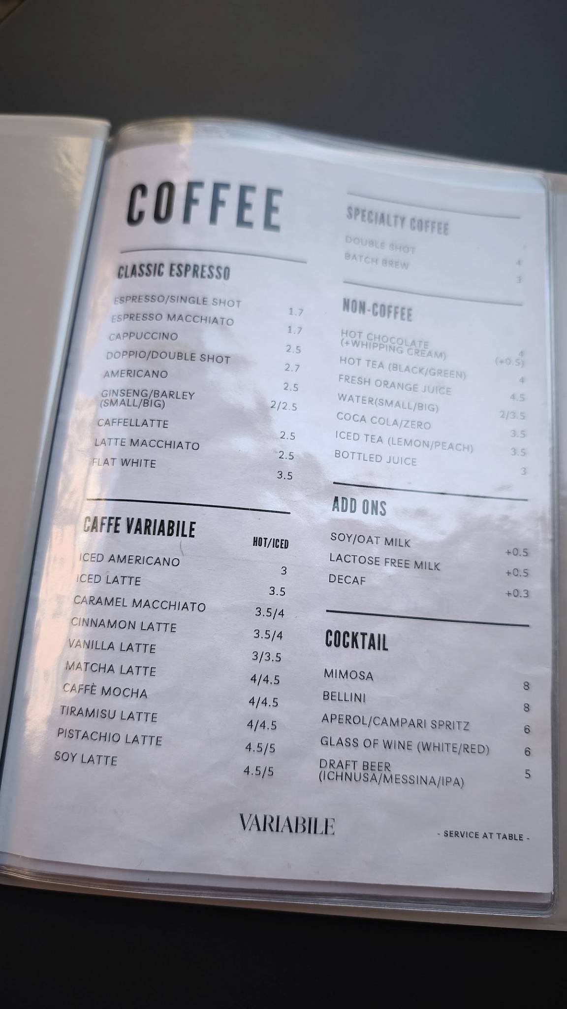 Menu de Variabile Drink & Food