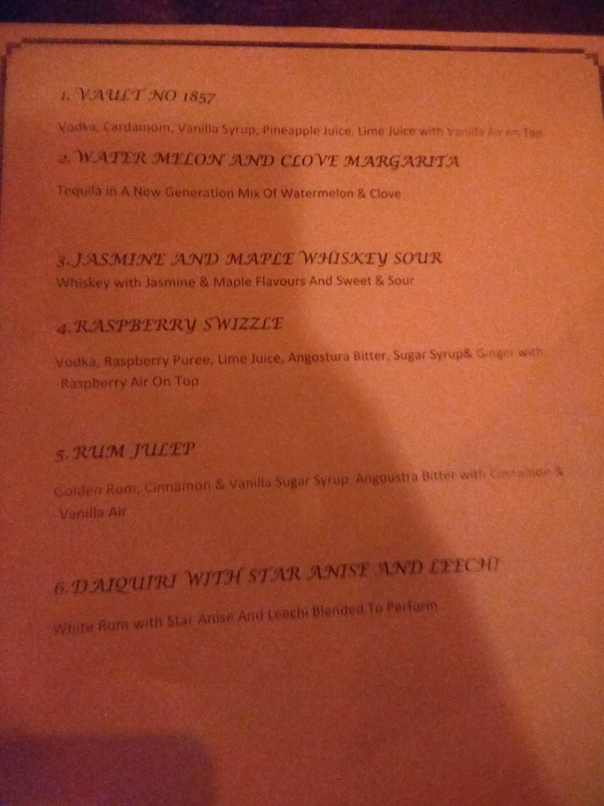 Vault Cafe menu