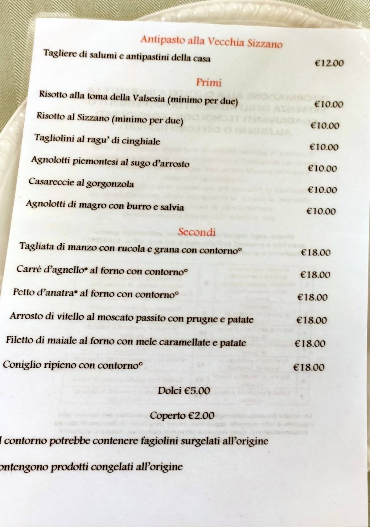 Menu di Vecchia Sizzano 