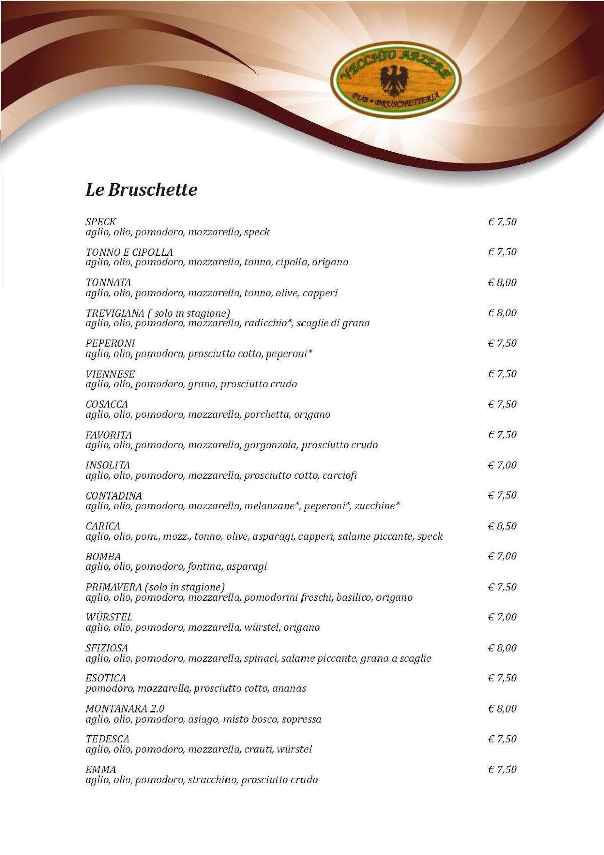 Menu di Vecchio Arzere Birreria 