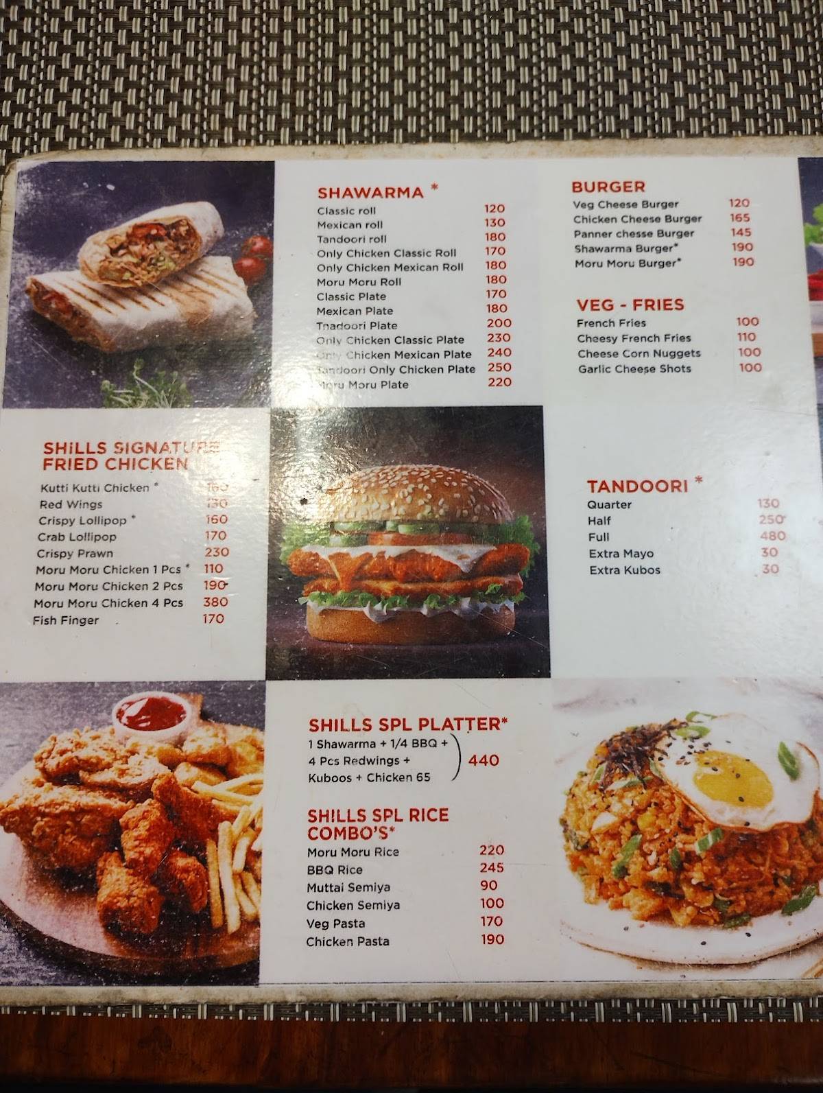 Shills menu