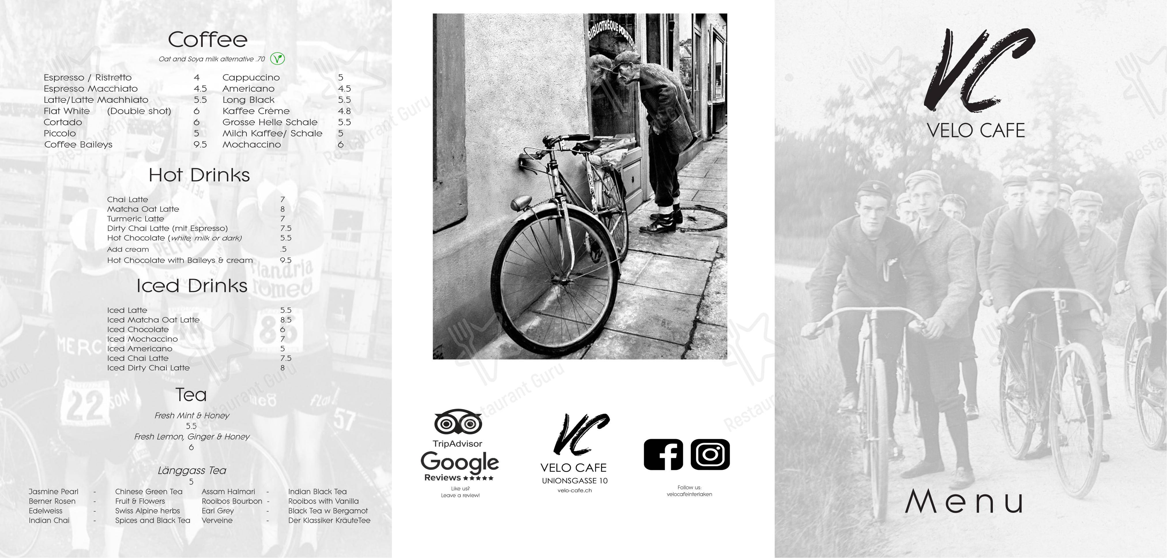 Menu bar per Velo Cafe in Interlaken