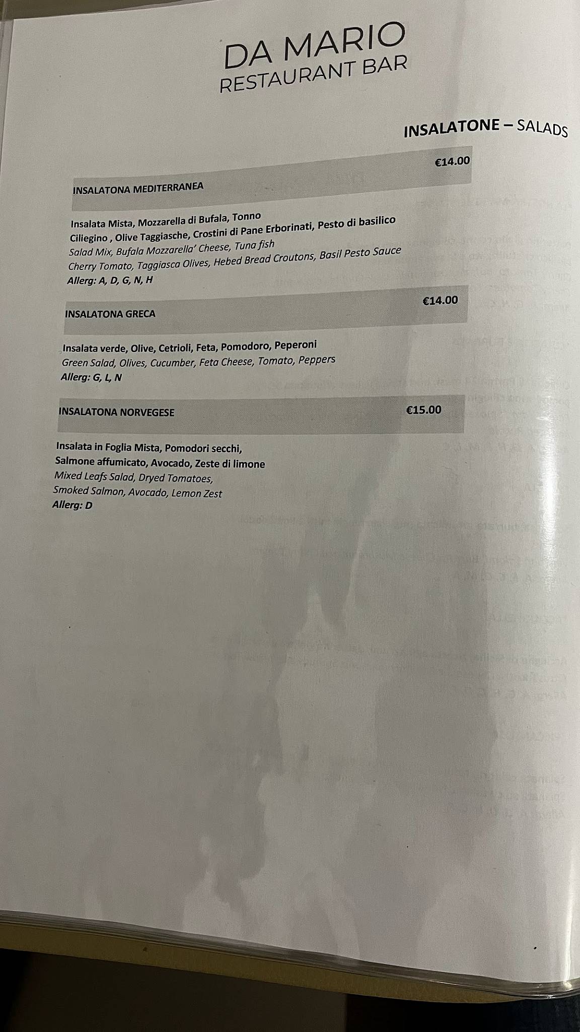 Menu di Da Mario Ristorante 