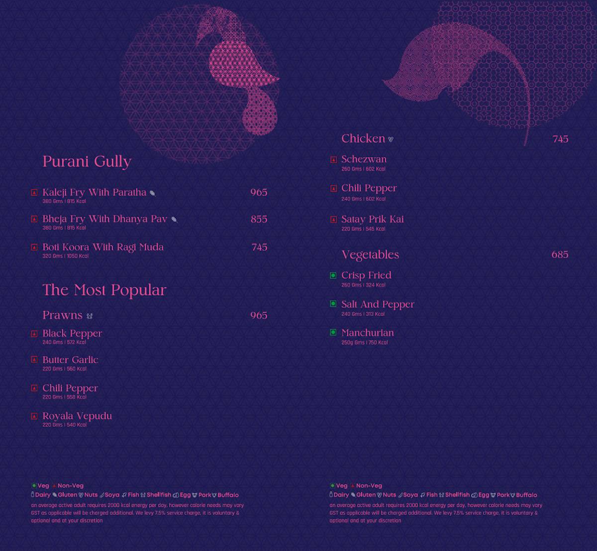 Verandah - The Park menu
