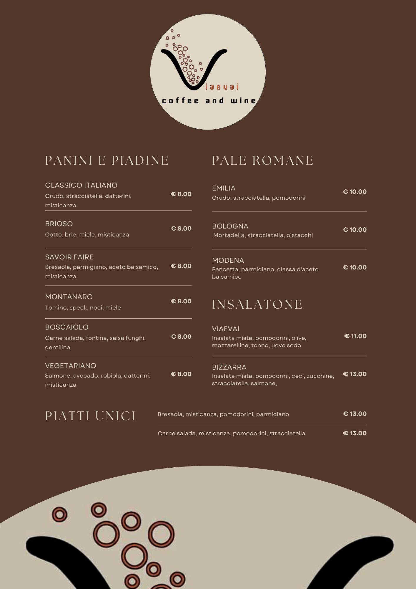 Menu di ViaeVai...coffee and wine 