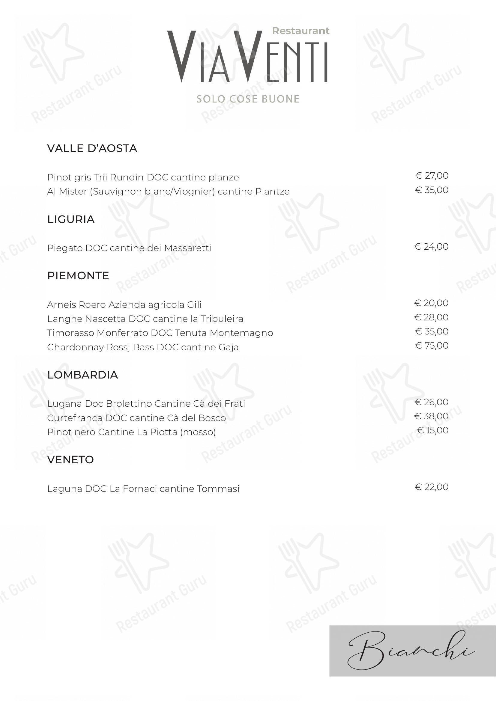 Основное меню per Restaurant ViaVenti ristorante