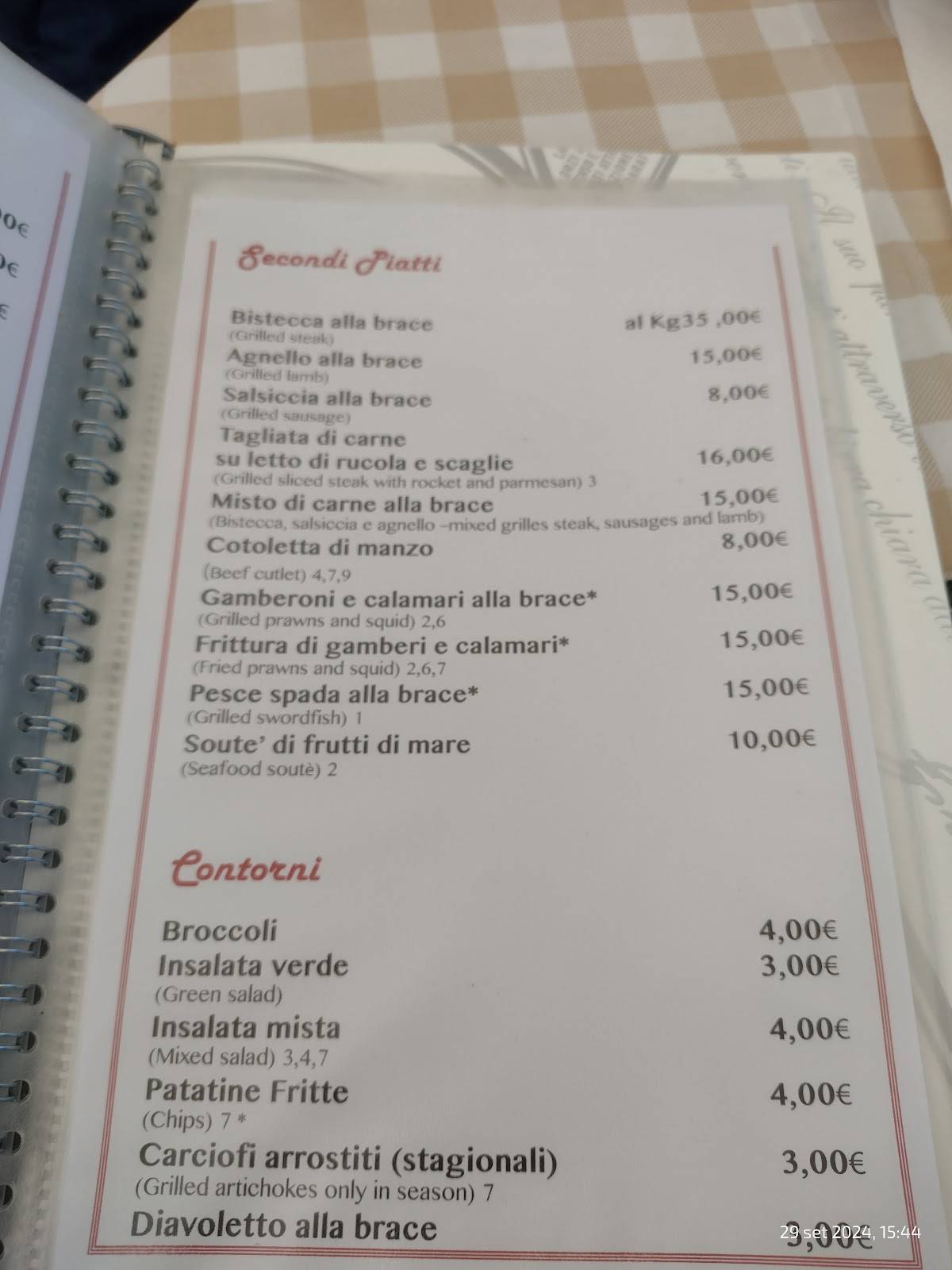 Menu di Ristorante pizzeria da Gighetto 