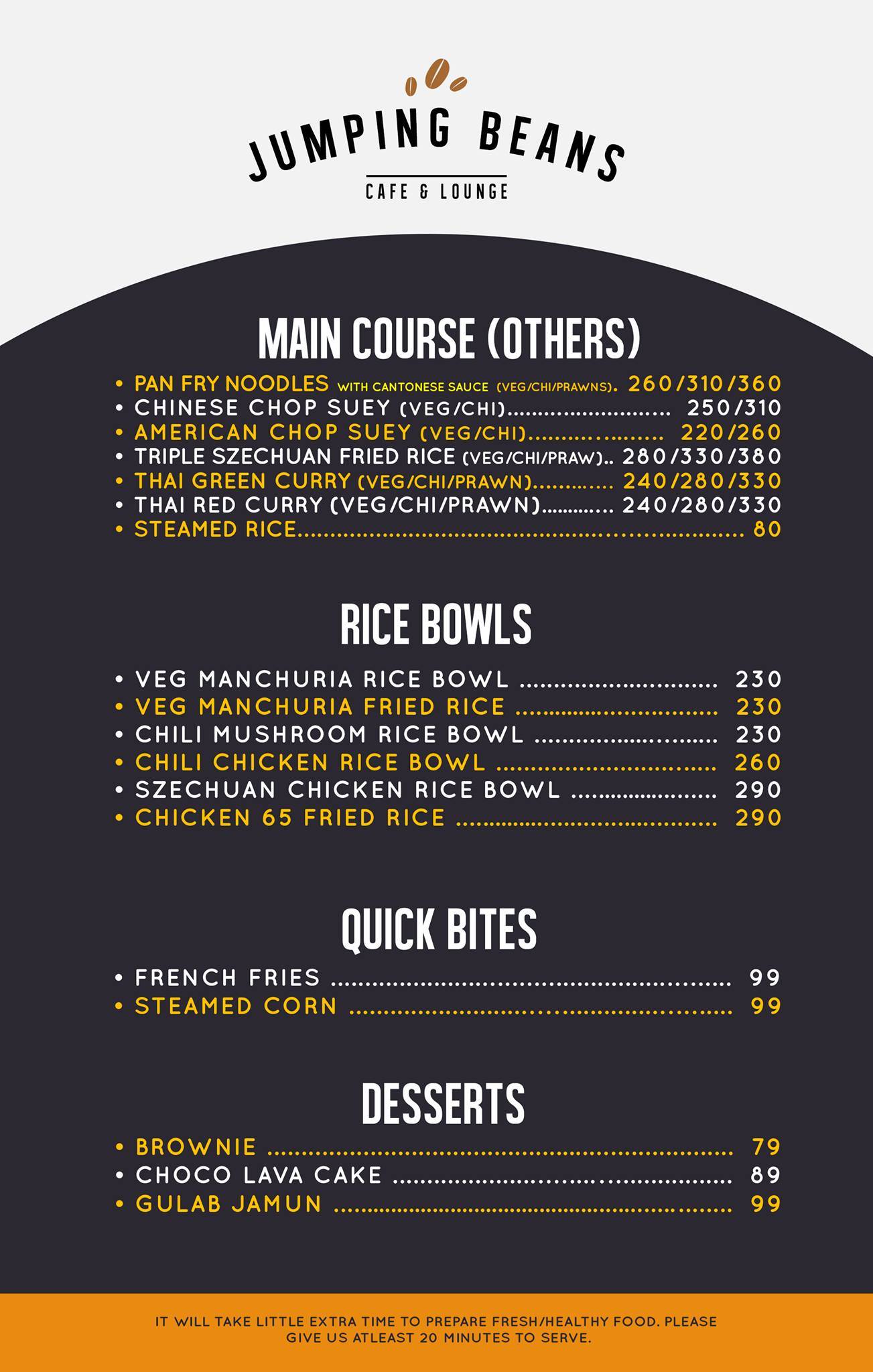 Jumping Beans menu