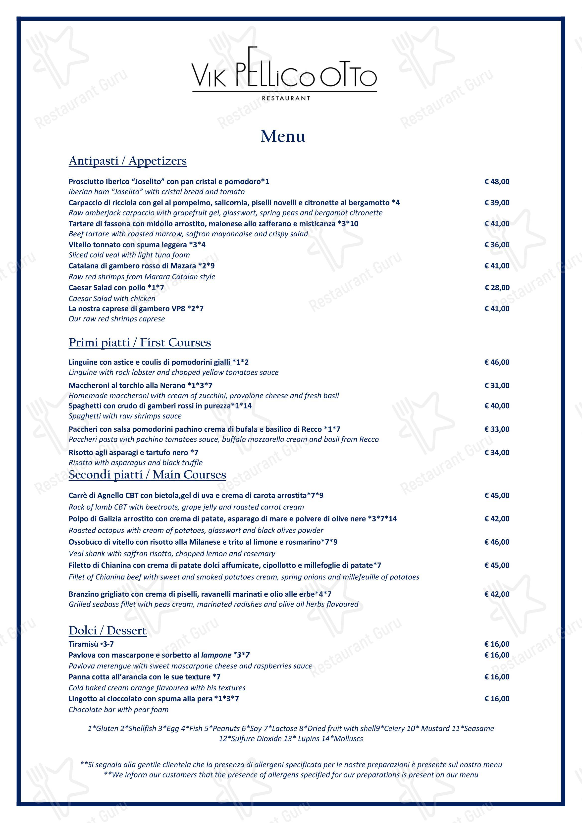 Vik Pellico Otto Restaurant in Milano - Menu