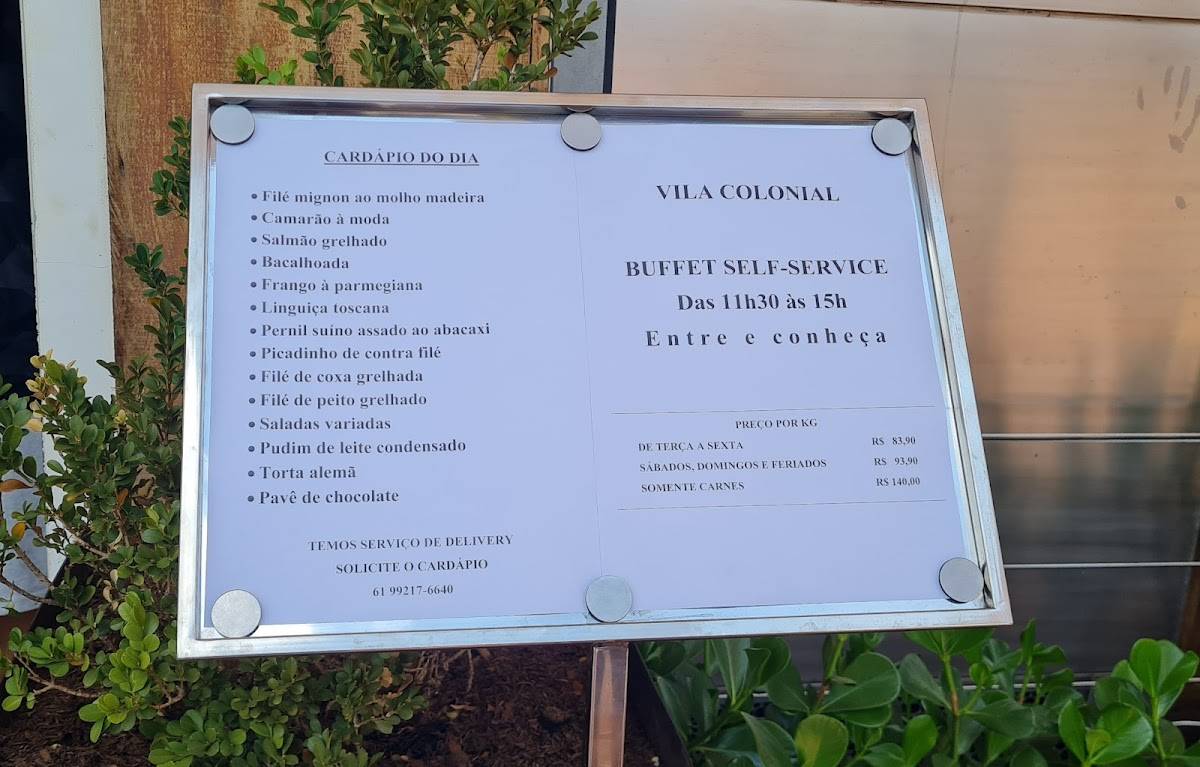 Vila Colonial - Restaurante cardápio