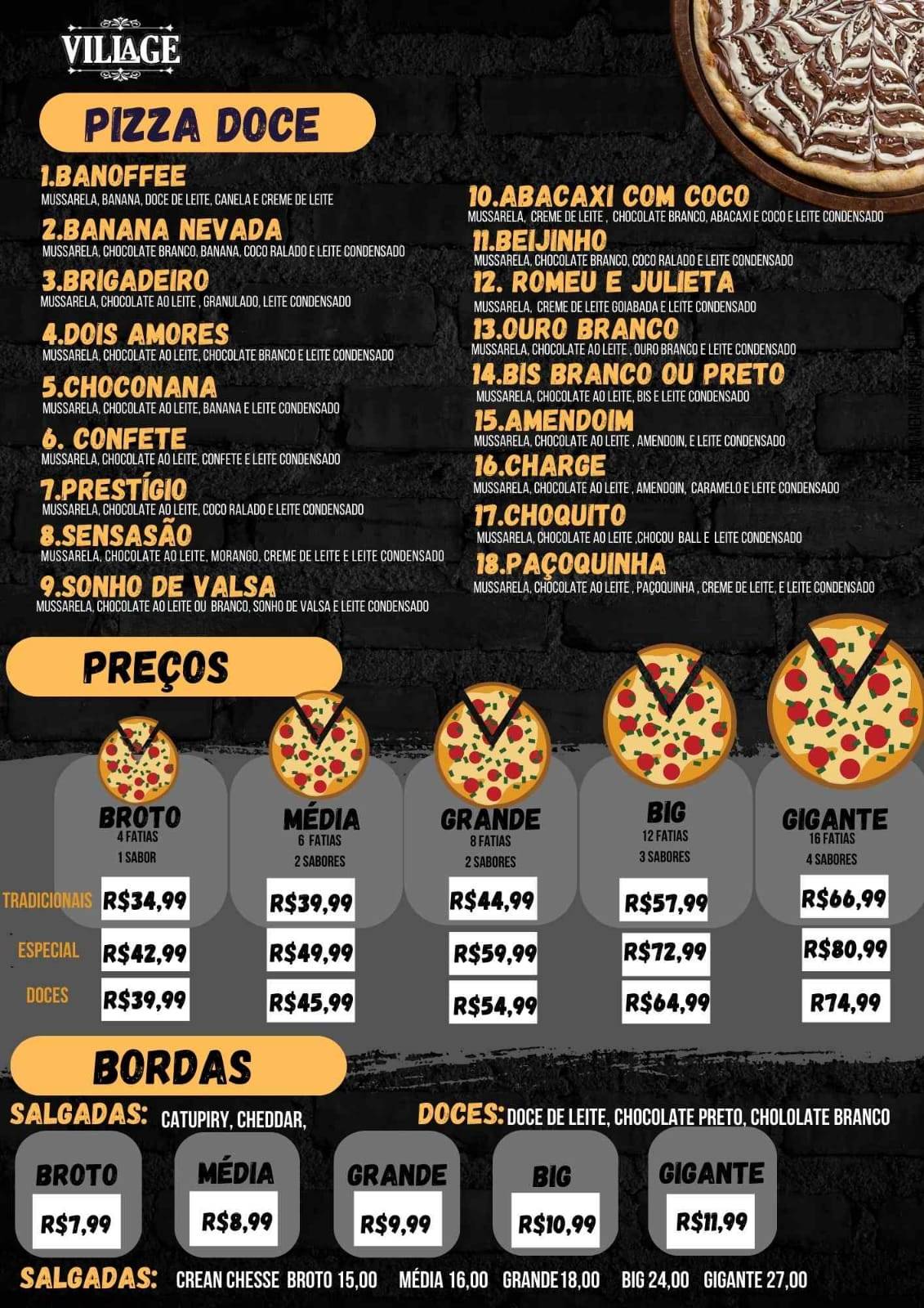 Village hamburgueria e pizzaria cardápio