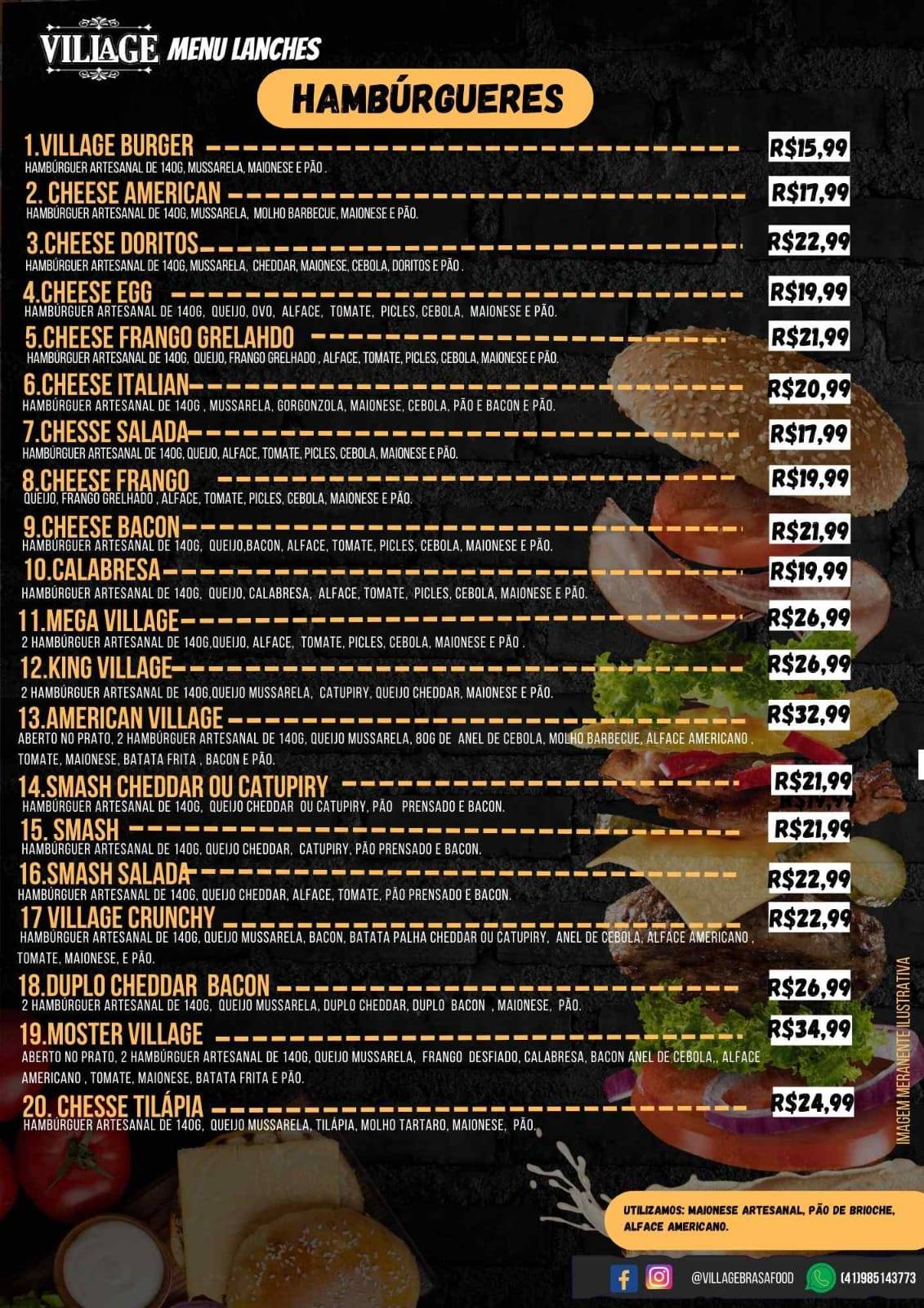 Village hamburgueria e pizzaria cardápio