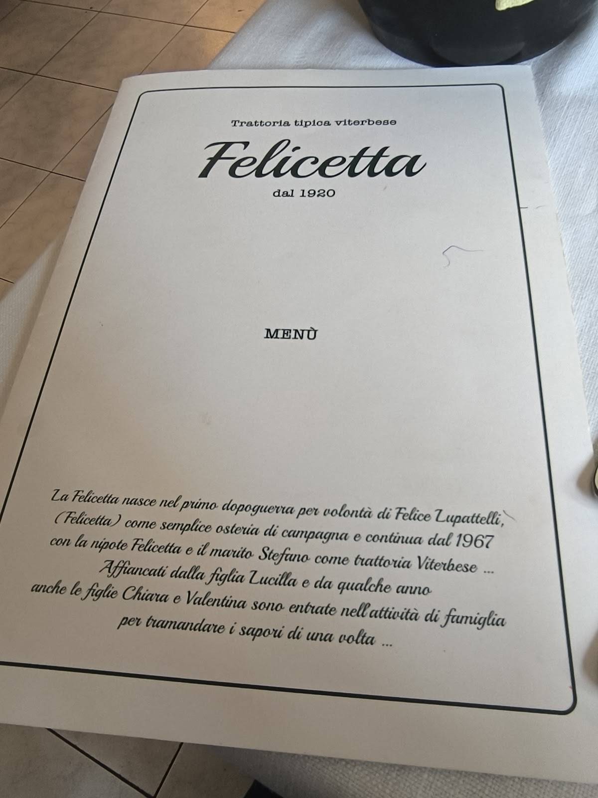 Menu di La Felicetta Restaurant Trattoria 
