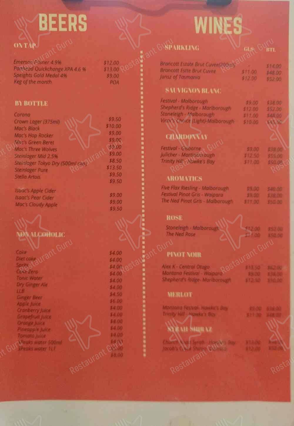 Menu At Vivant! Restaurant, Wellington