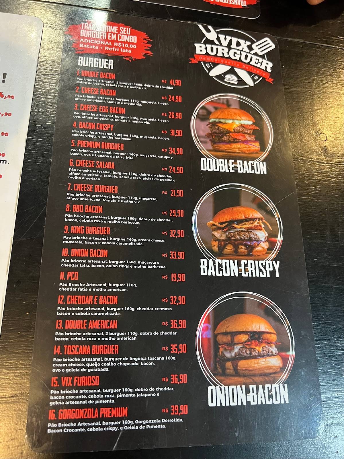 Vix Burguer cardápio