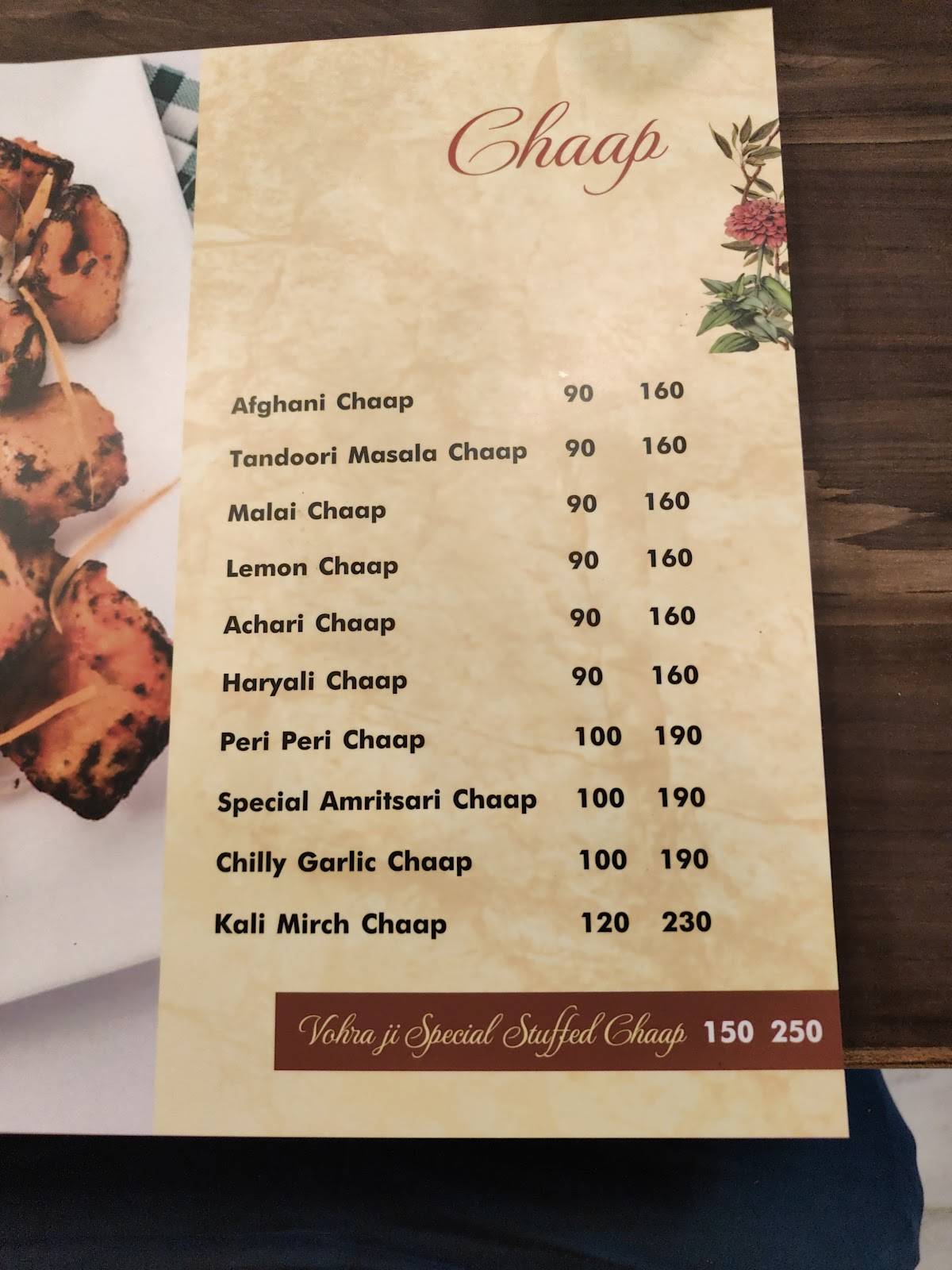 Vohra ji Chaap wale menu
