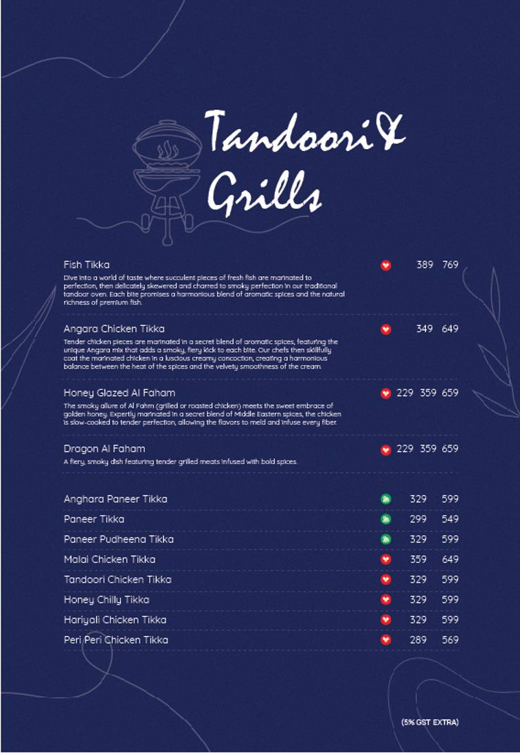 MAZALI RESTAURANT menu