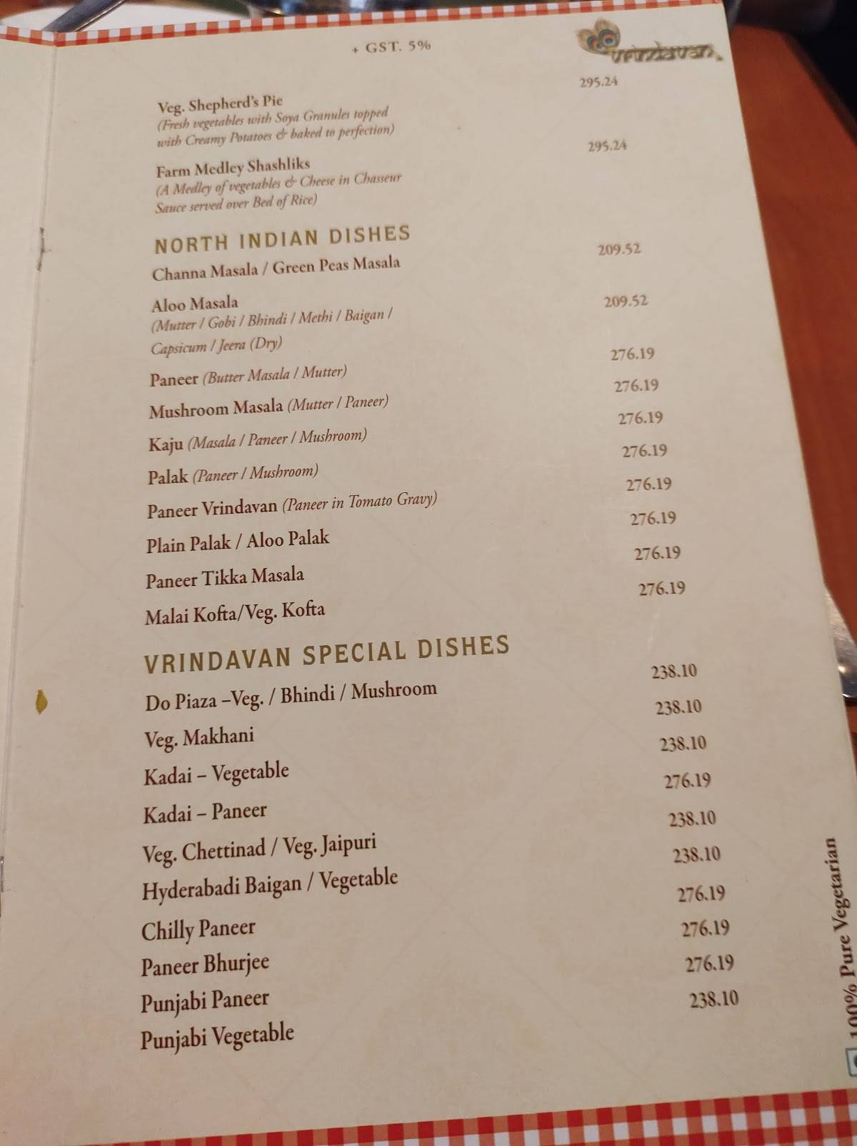Vrindavan Restaurant menu