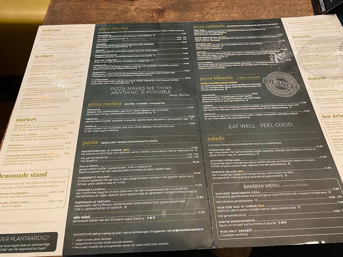Menu de WOODSTONE Pizza and Wine