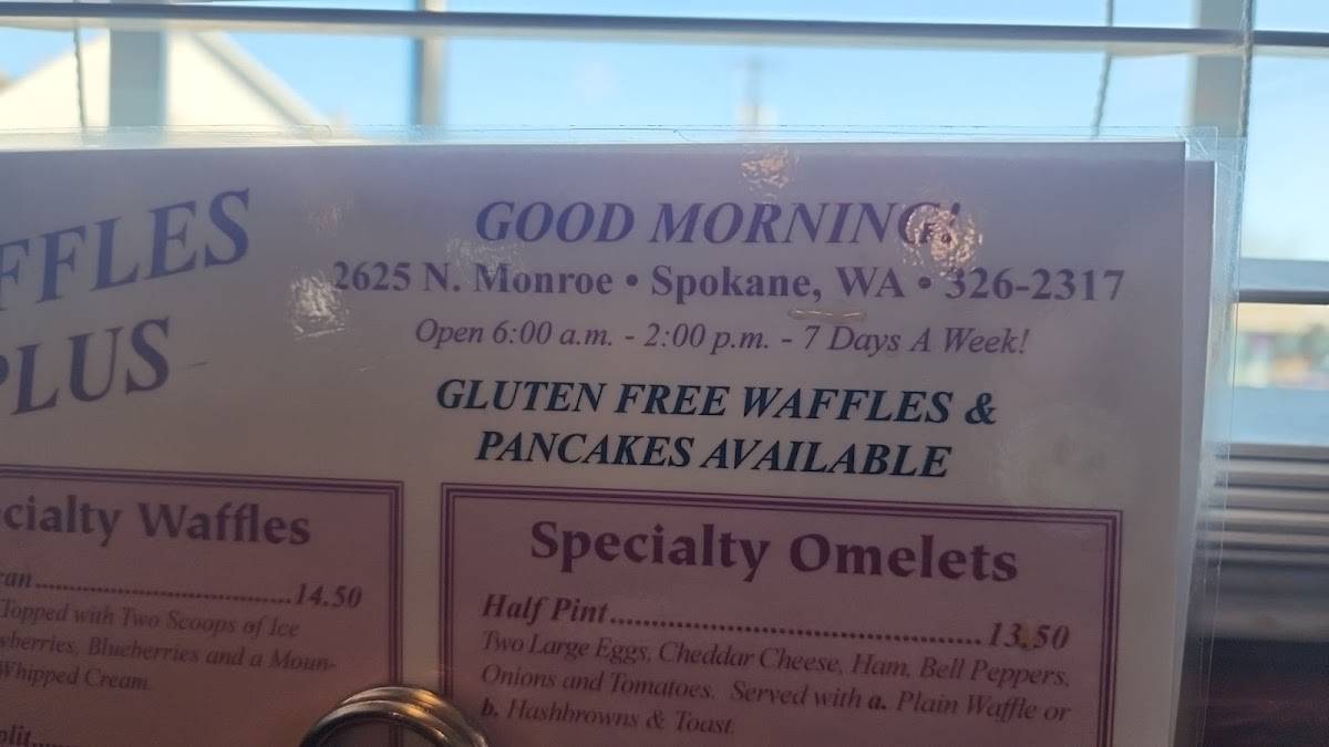 Menu at Waffles Plus restaurant, Spokane