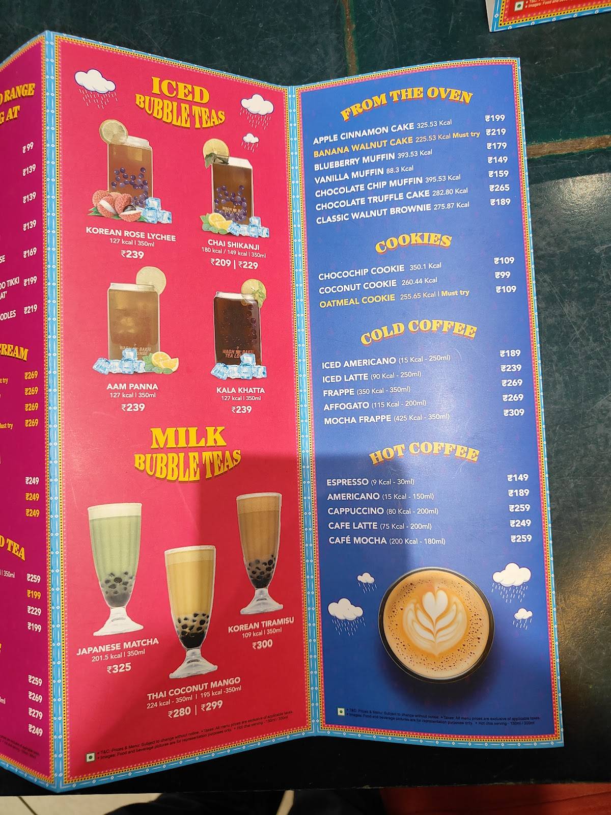 Wagh Bakri Tea Lounge menu