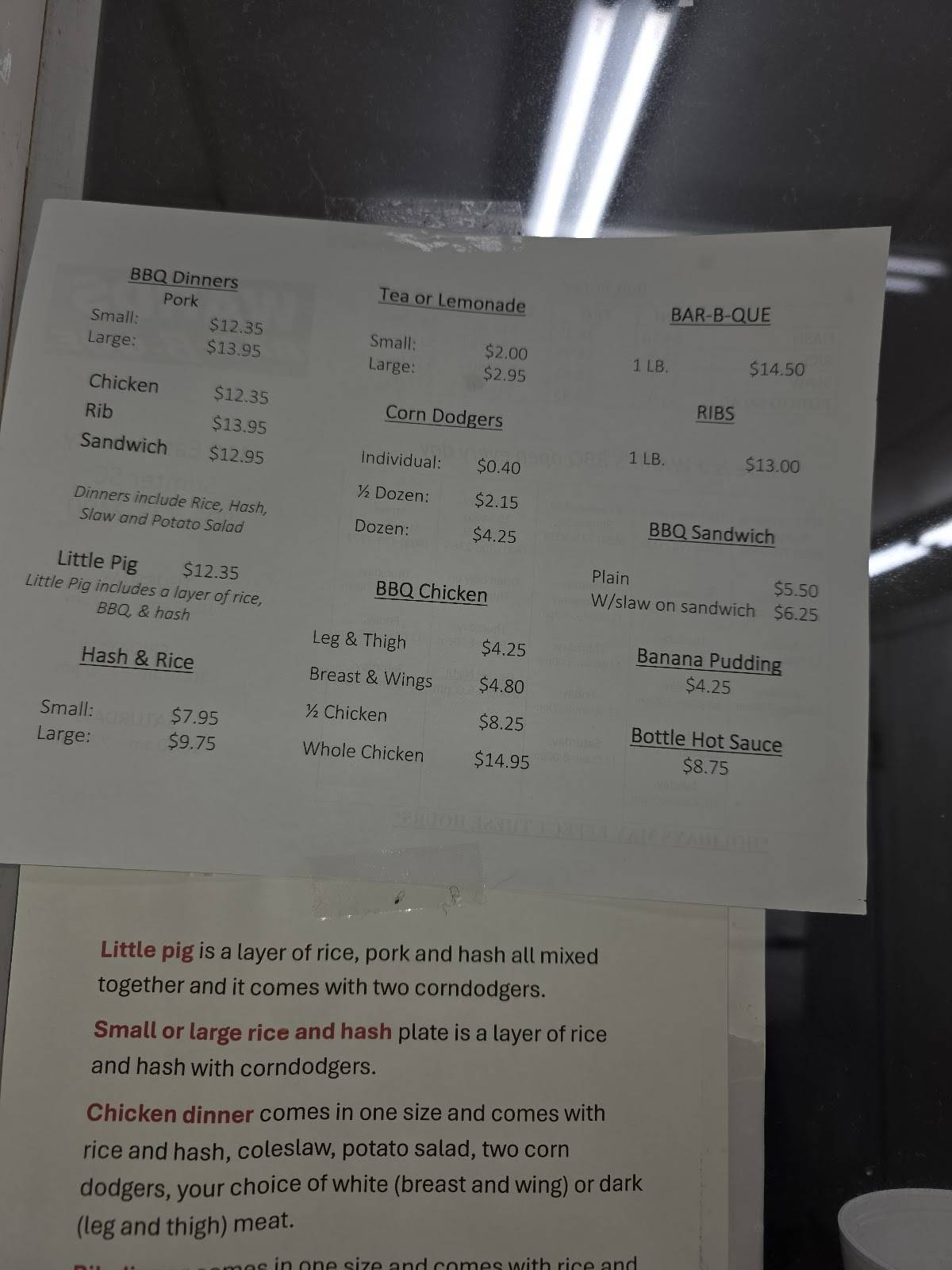 Menu at Ward's Bar-B-Que, Sumter, Alice Dr
