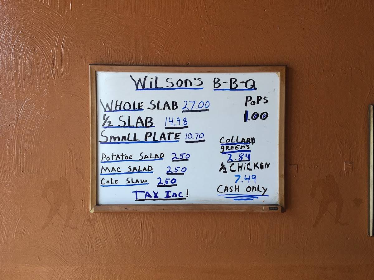 Menu at Wilson's BarBQ, Pittsburgh, Perrysville Ave