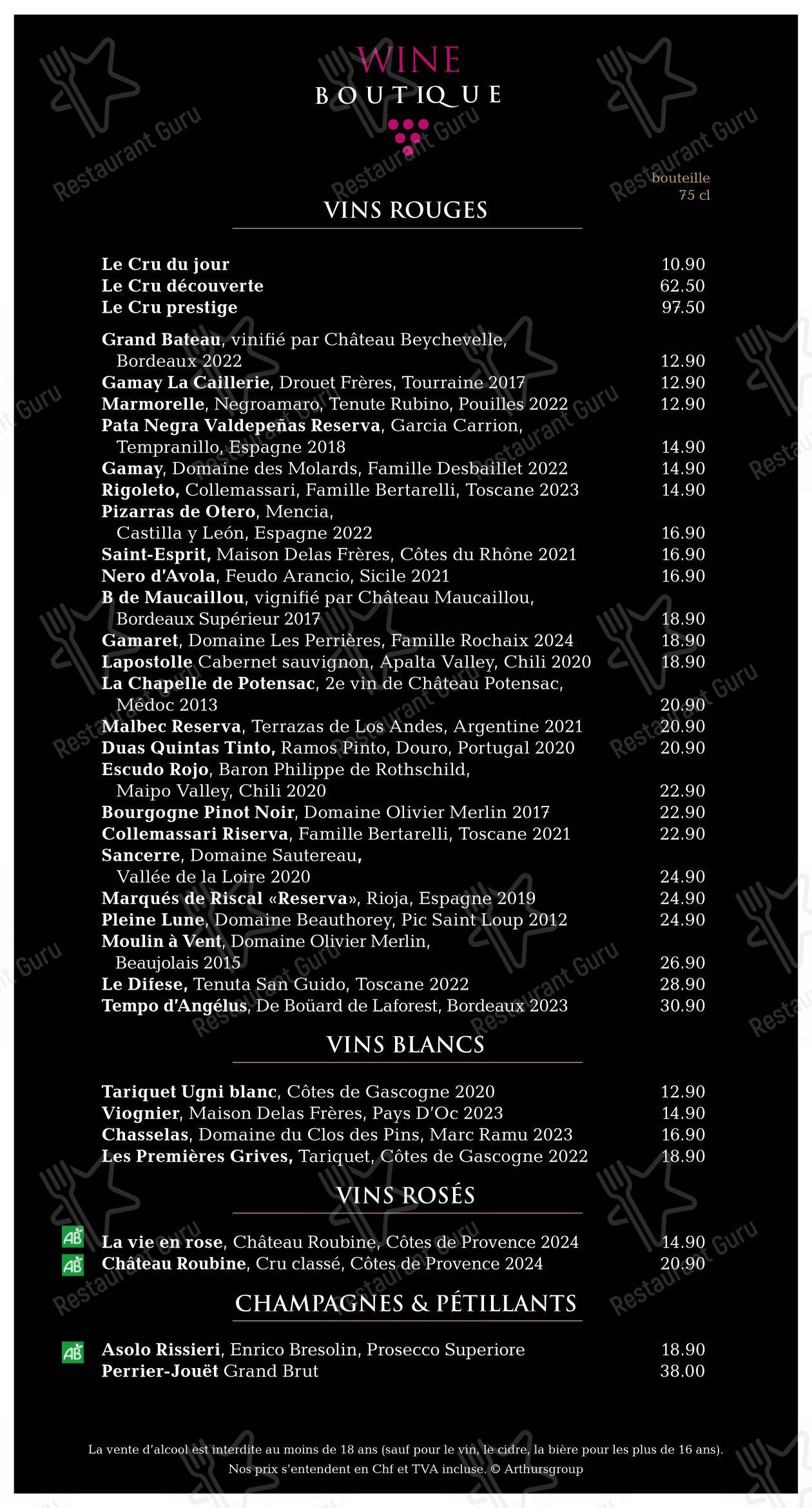 Menu bar per Wine & Beef Fusterie in Ginevra