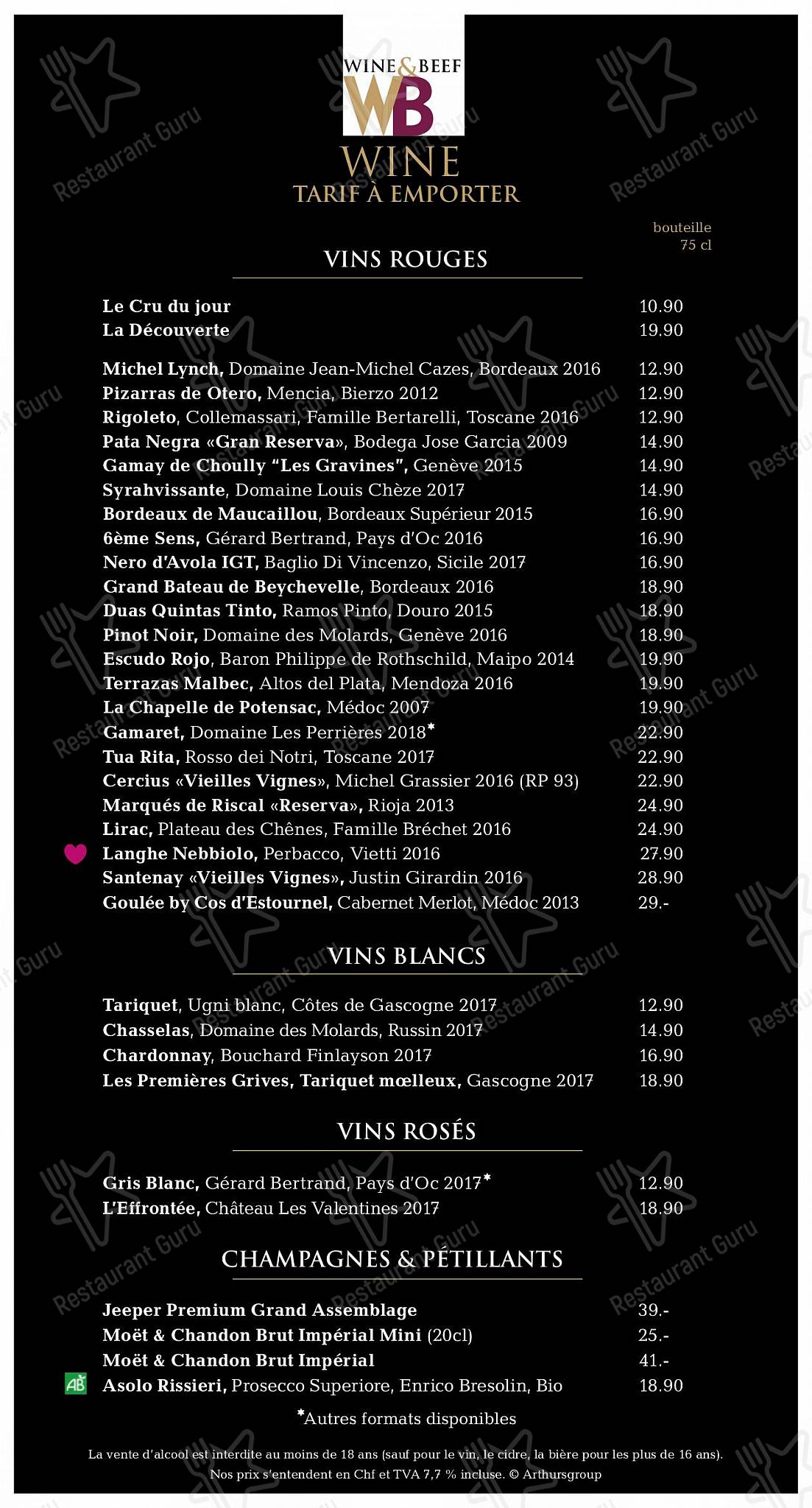 Ночное меню per Wine & Beef Fusterie ristorante